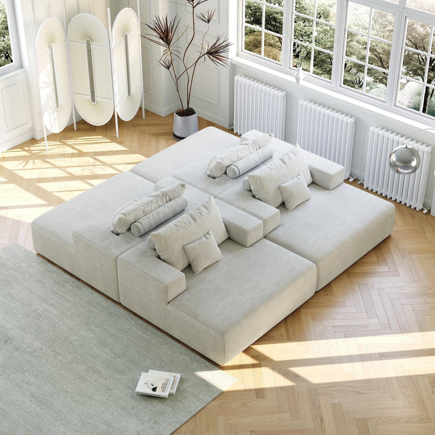Beige Chenille Single Sleeper Chair Sofa with Backrest Pillow