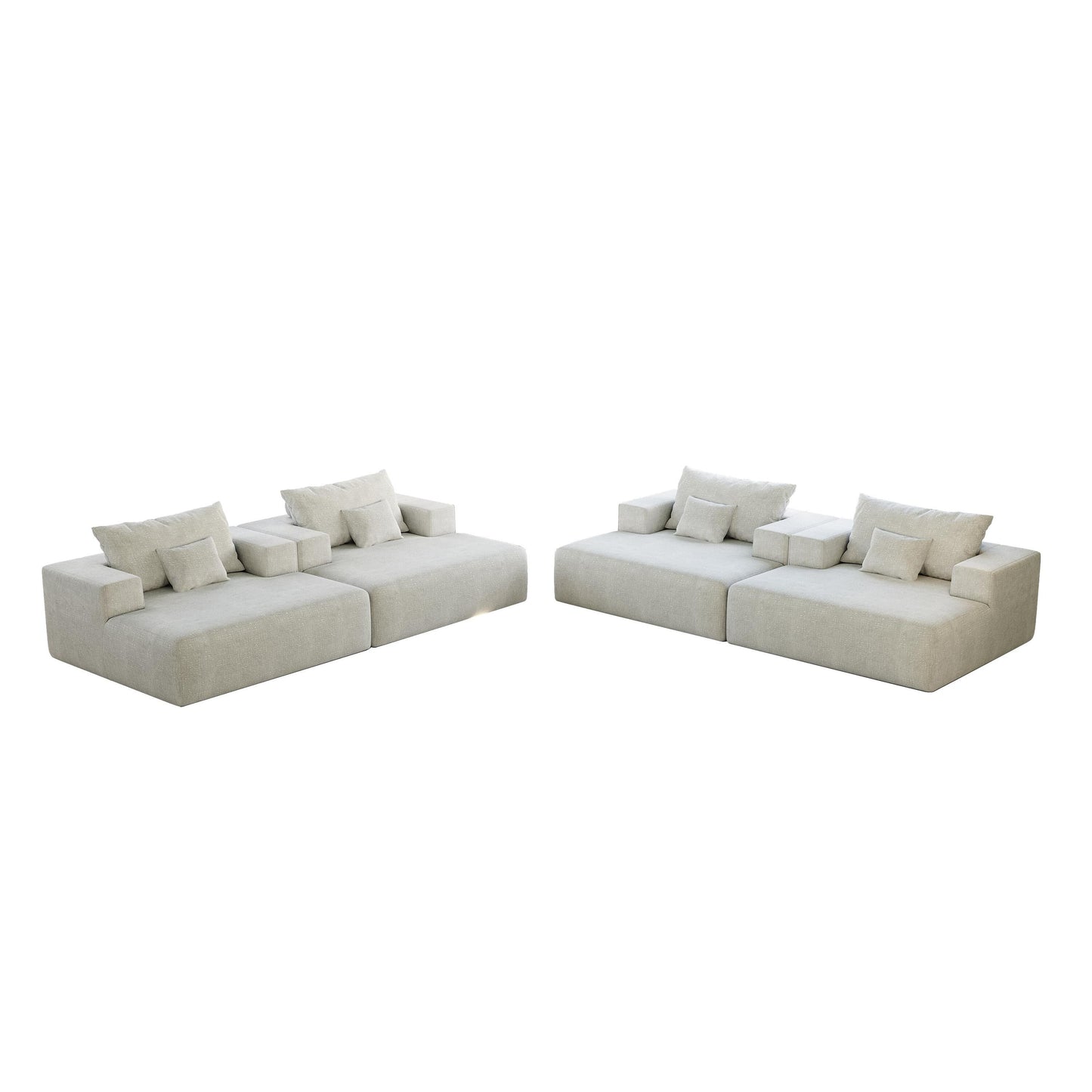 Beige Chenille Single Sleeper Chair Sofa with Backrest Pillow