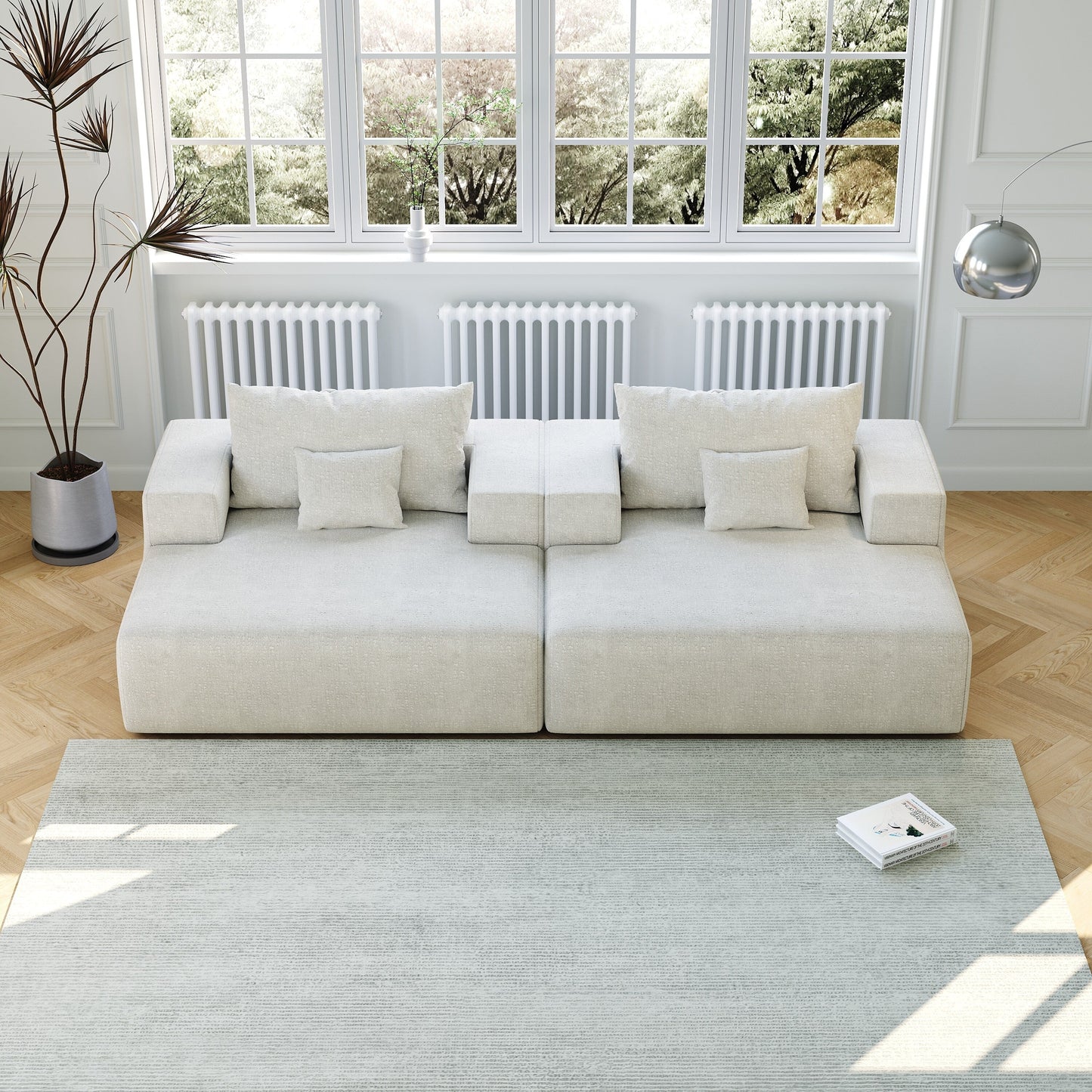 Beige Chenille Single Sleeper Chair Sofa with Backrest Pillow