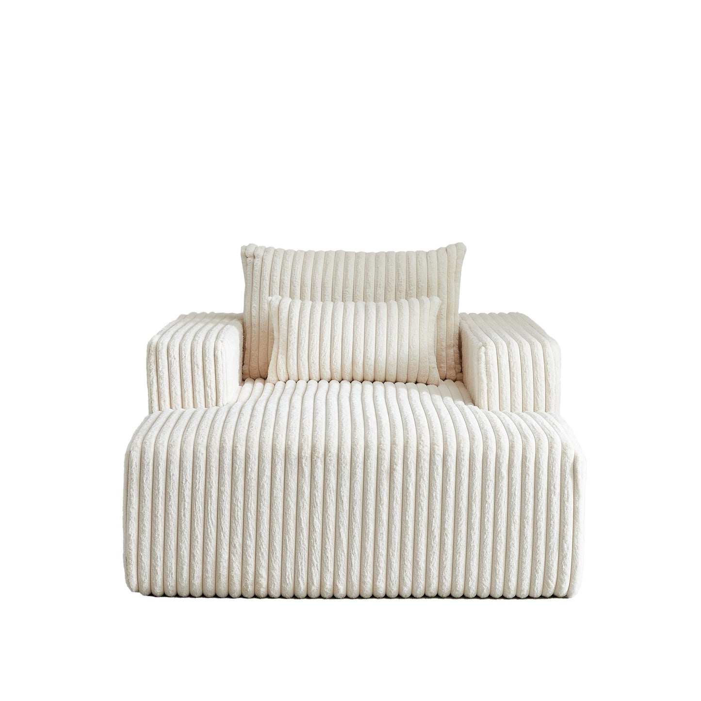 Beige Corduroy Sofa Lounge Chair with 2 Pillows