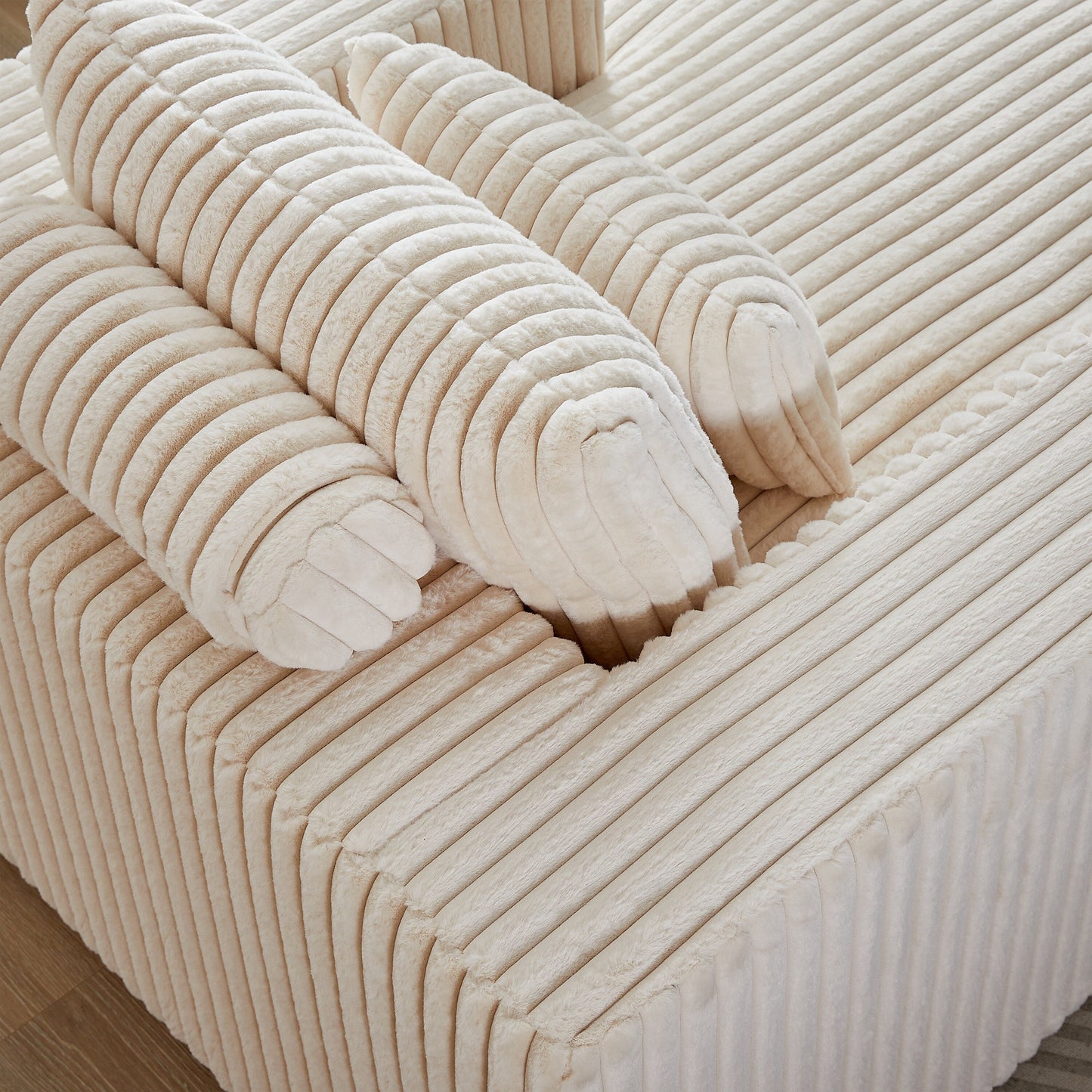 Beige Corduroy Sofa Lounge Chair with 2 Pillows