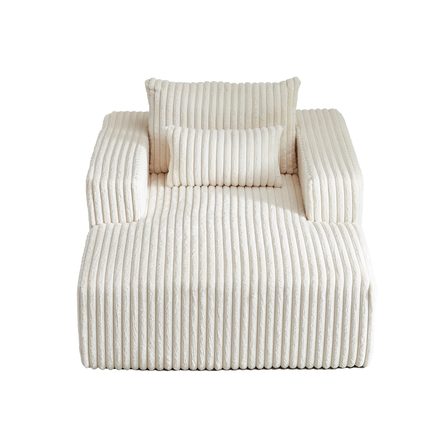 Beige Corduroy Sofa Lounge Chair with 2 Pillows