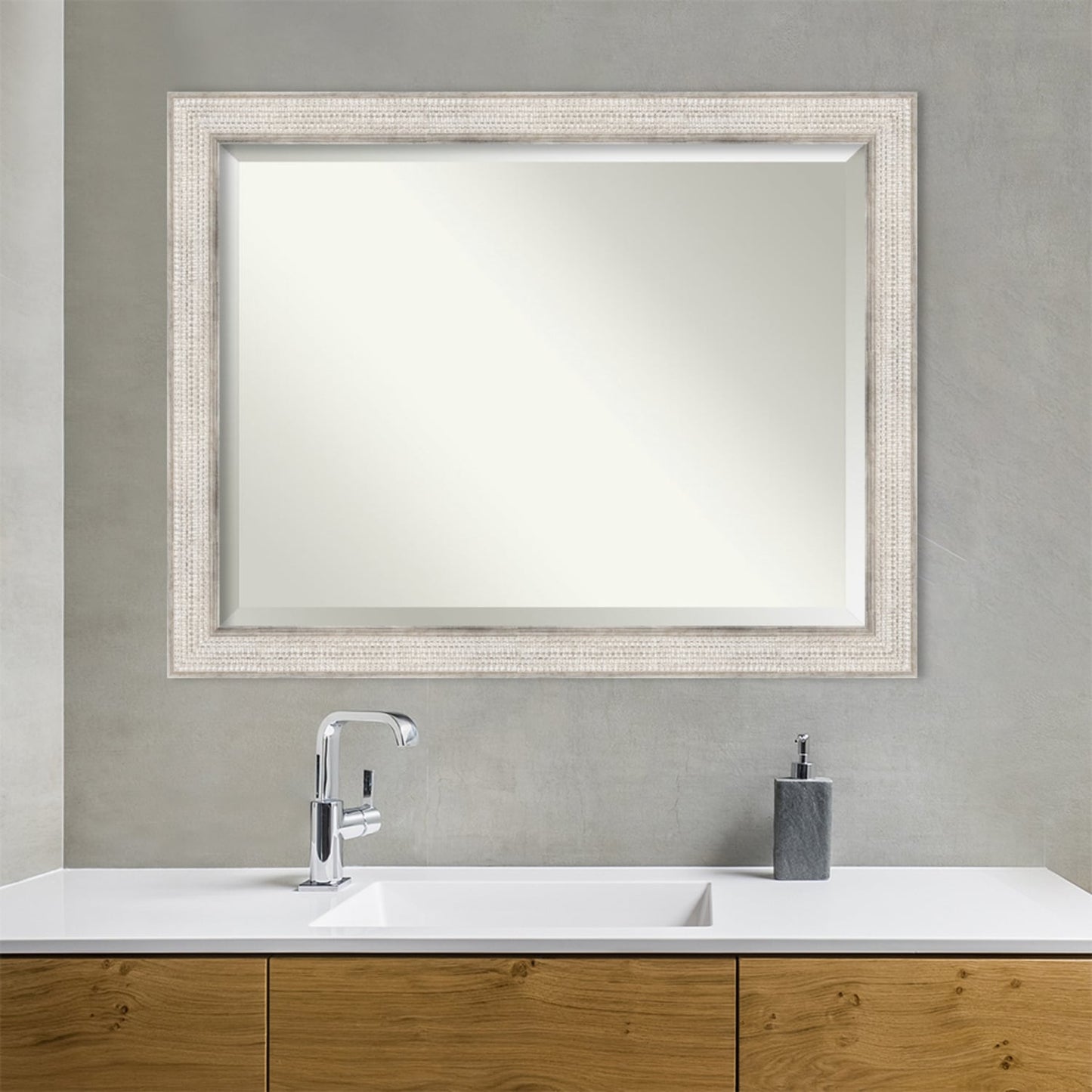 Beveled Wood Bathroom Wall Mirror - Trellis Silver Frame - Trellis Silver