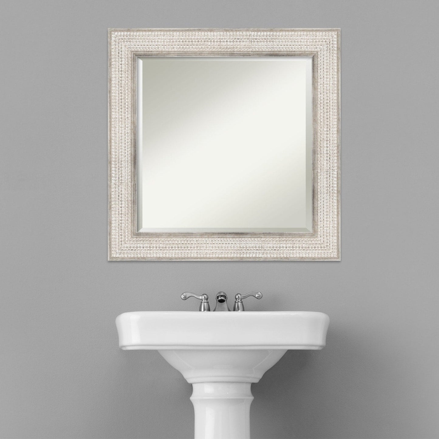 Beveled Wood Bathroom Wall Mirror - Trellis Silver Frame - Trellis Silver