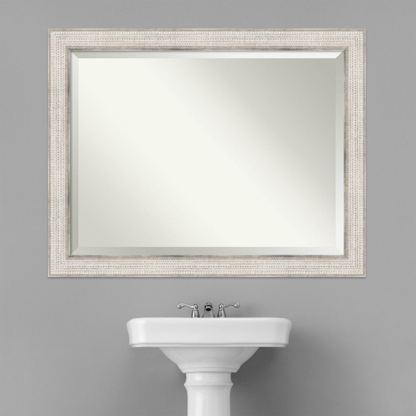 Beveled Wood Bathroom Wall Mirror - Trellis Silver Frame - Trellis Silver