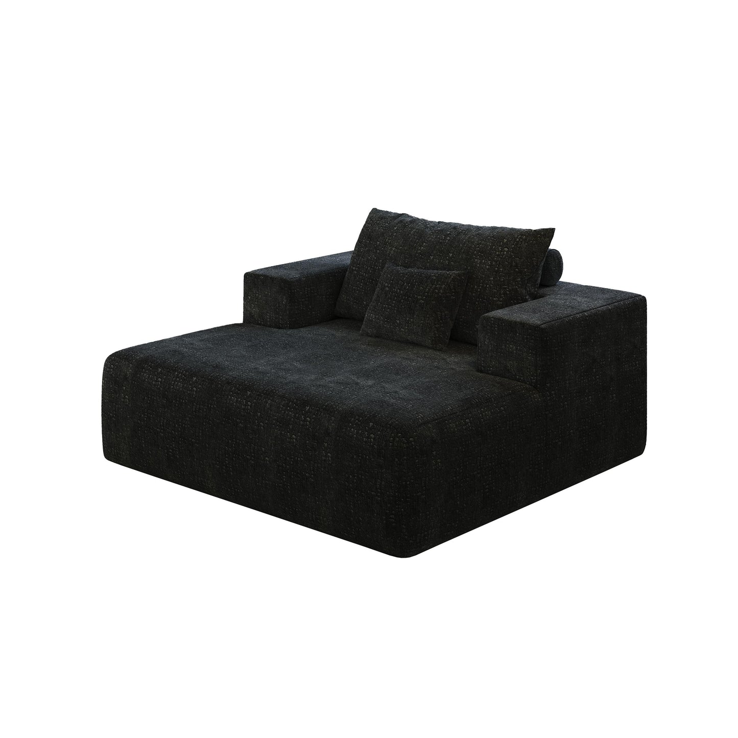 Black Chenille Single Sleeper Chair Sofa with Backrest Pillow