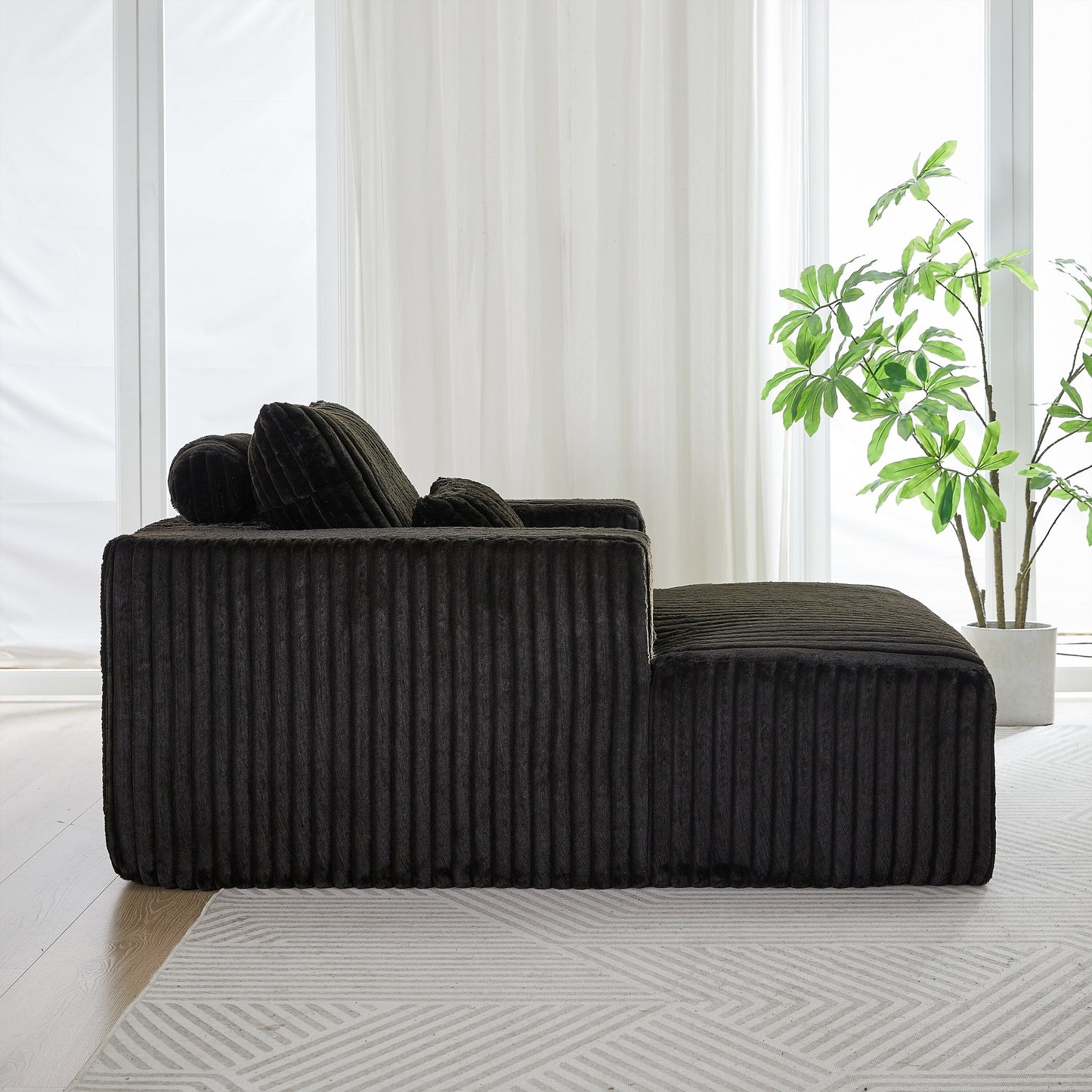 Black Modern 62.5 Corduroy Sponge Sofa Lounge Chair with 2 Pillows for Living Room