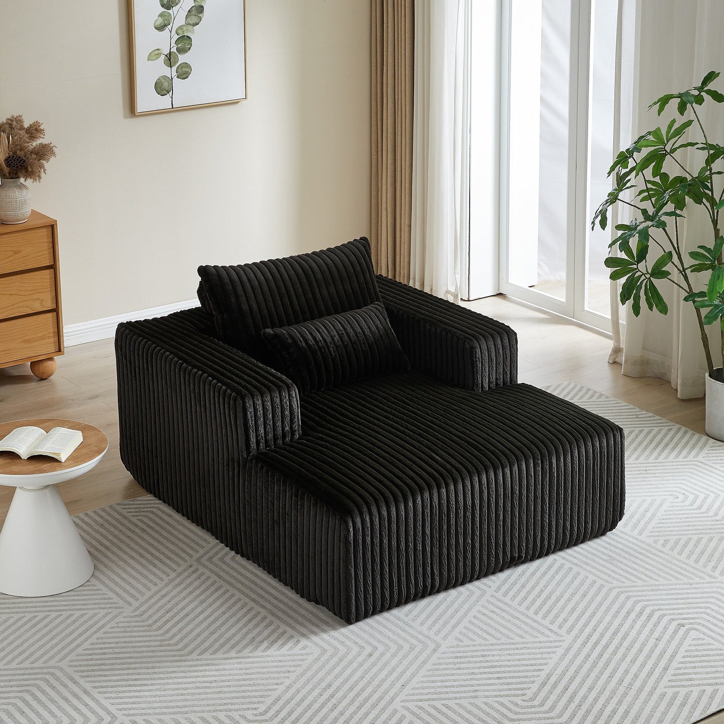 Black Modern 62.5 Corduroy Sponge Sofa Lounge Chair with 2 Pillows for Living Room