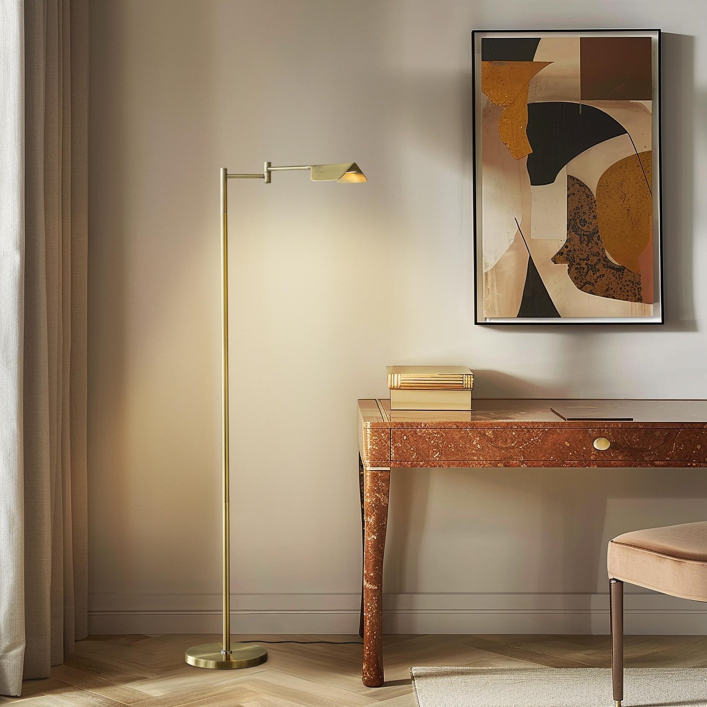 Brightech Leaf 53 in. Industrial 3-Way Dimming LED Floor Lamp with Brass Metal Empire Shade