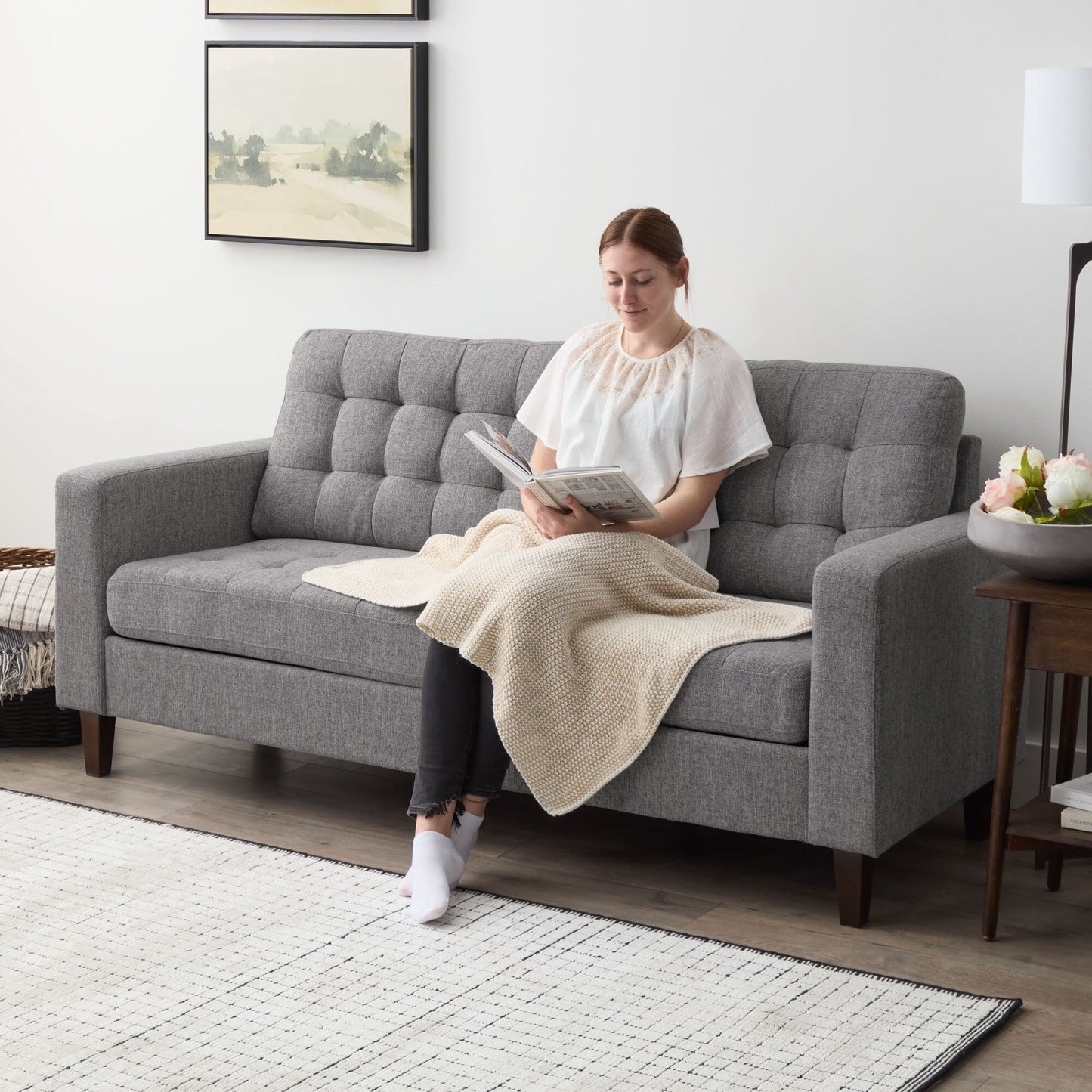 Brookside Brynn 76-in. Square-arm Faux Leather/Velvet/Fabric Sofa