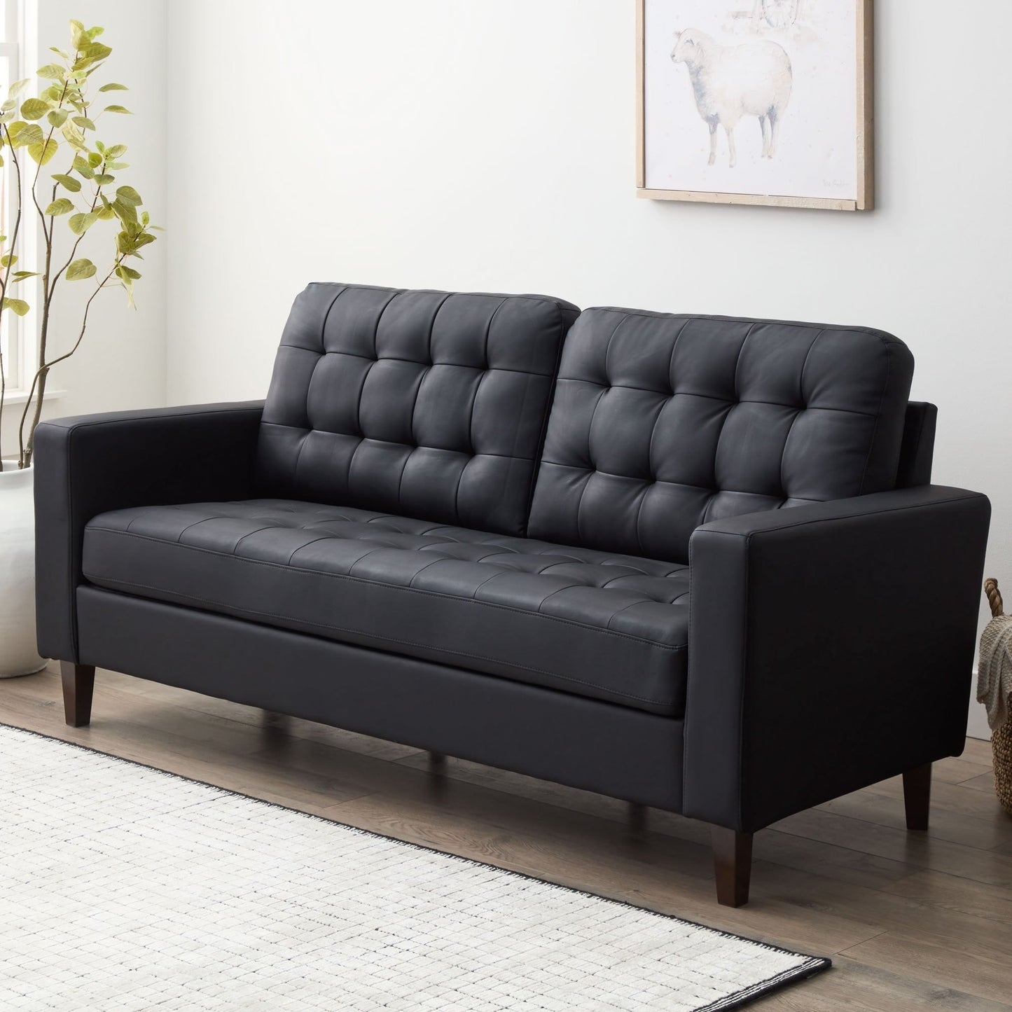 Brookside Brynn 76-in. Square-arm Faux Leather/Velvet/Fabric Sofa
