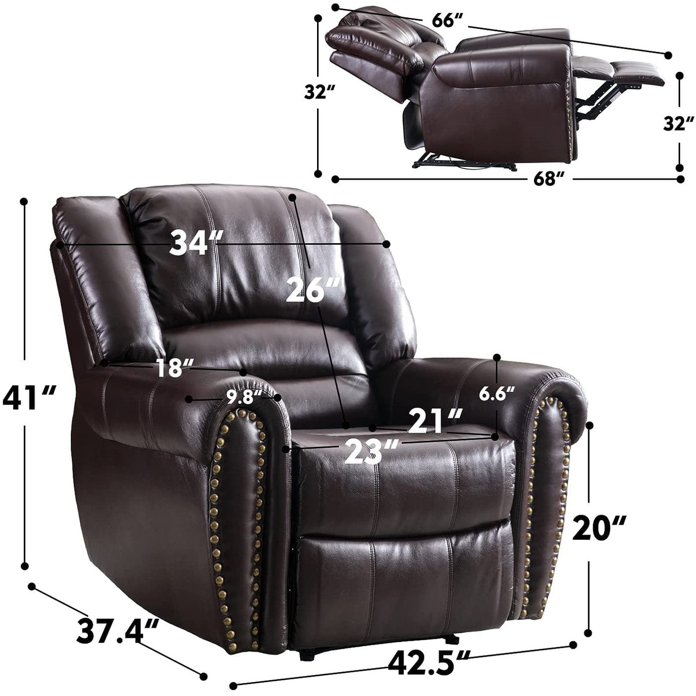Classic and Traditional Manual Recliner Chair with Comfortable Arms and Back