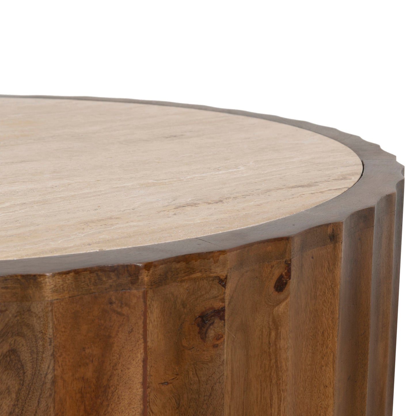 Avanti 89cm Travertine Top Round Coffee Table - Walnut