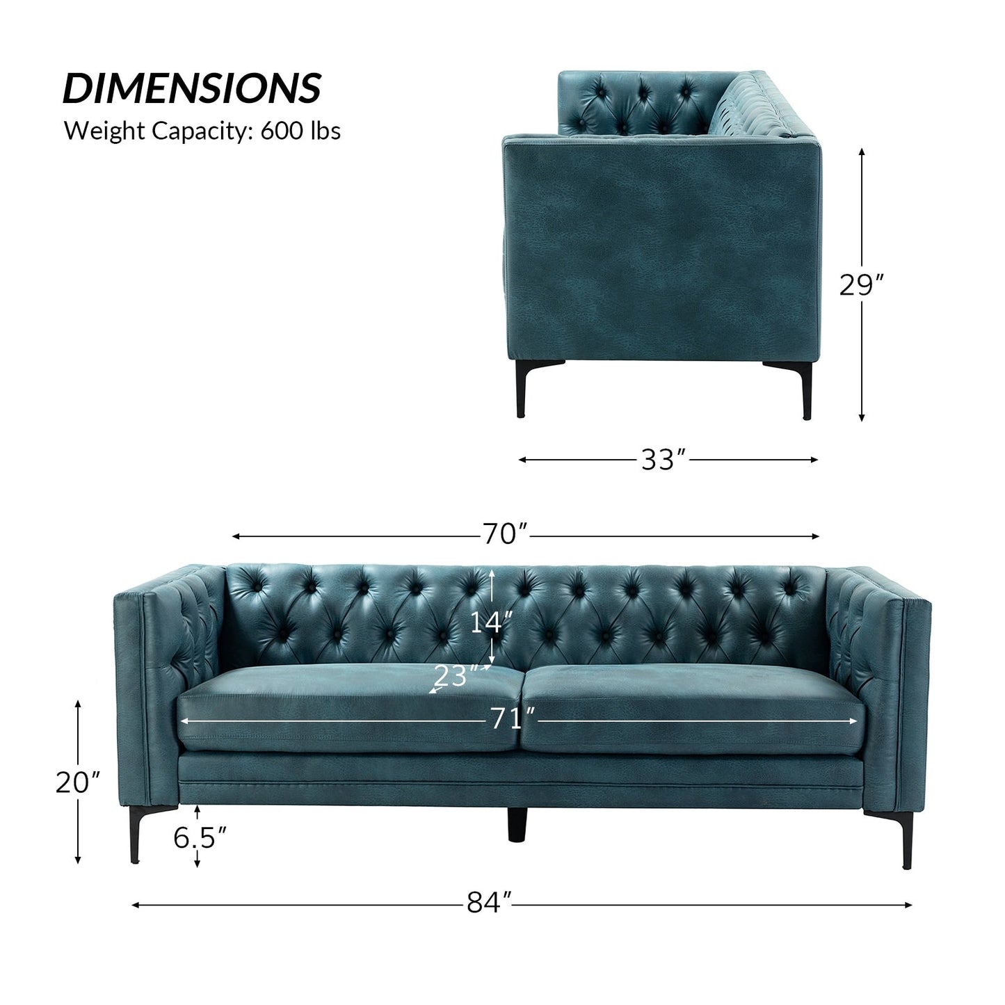Calymne 84 Classic Square Arms Sofa with Button-Tufted Back by HULALA HOME