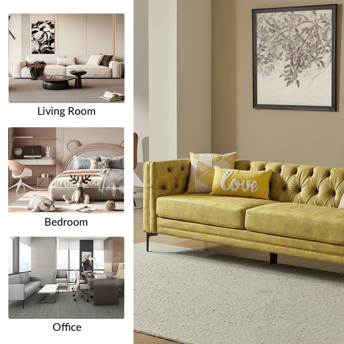 Calymne 84 Classic Square Arms Sofa with Button-Tufted Back by HULALA HOME