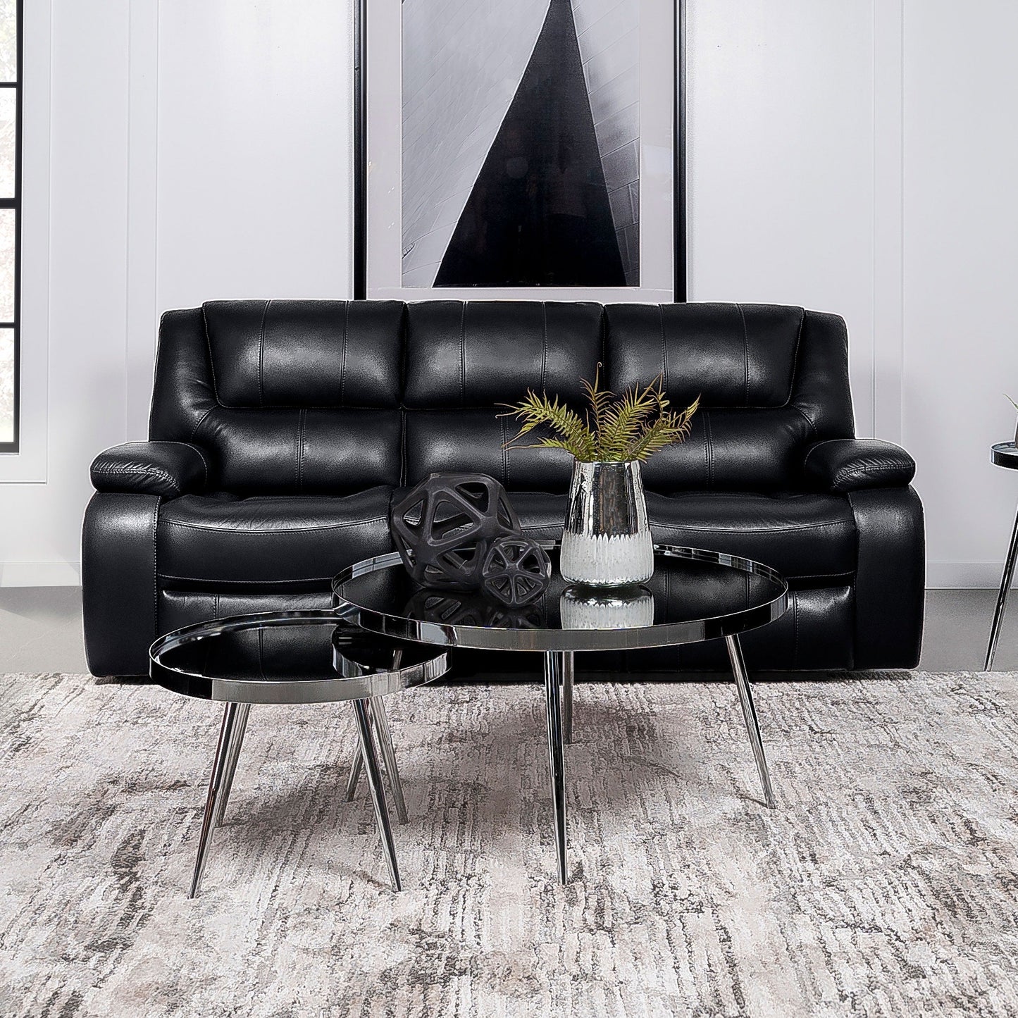 Camila Transitional Leatherette Upholstered Motion Reclining Sofa