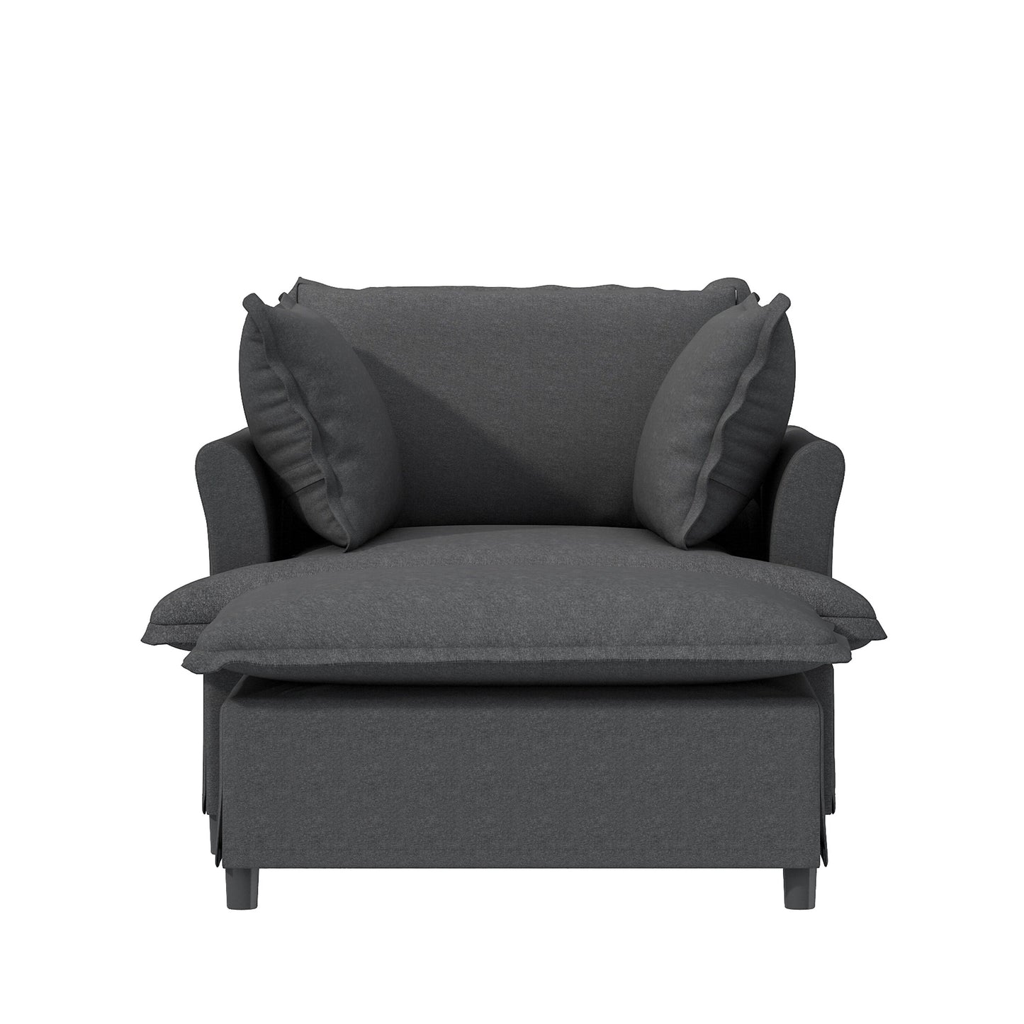 Chaise Lounge,Chenille Single Sofa Bed With Wide Seat,Upholstered Lazy Sleeper Armchair With Movable Ottoman,Reading Couch Set