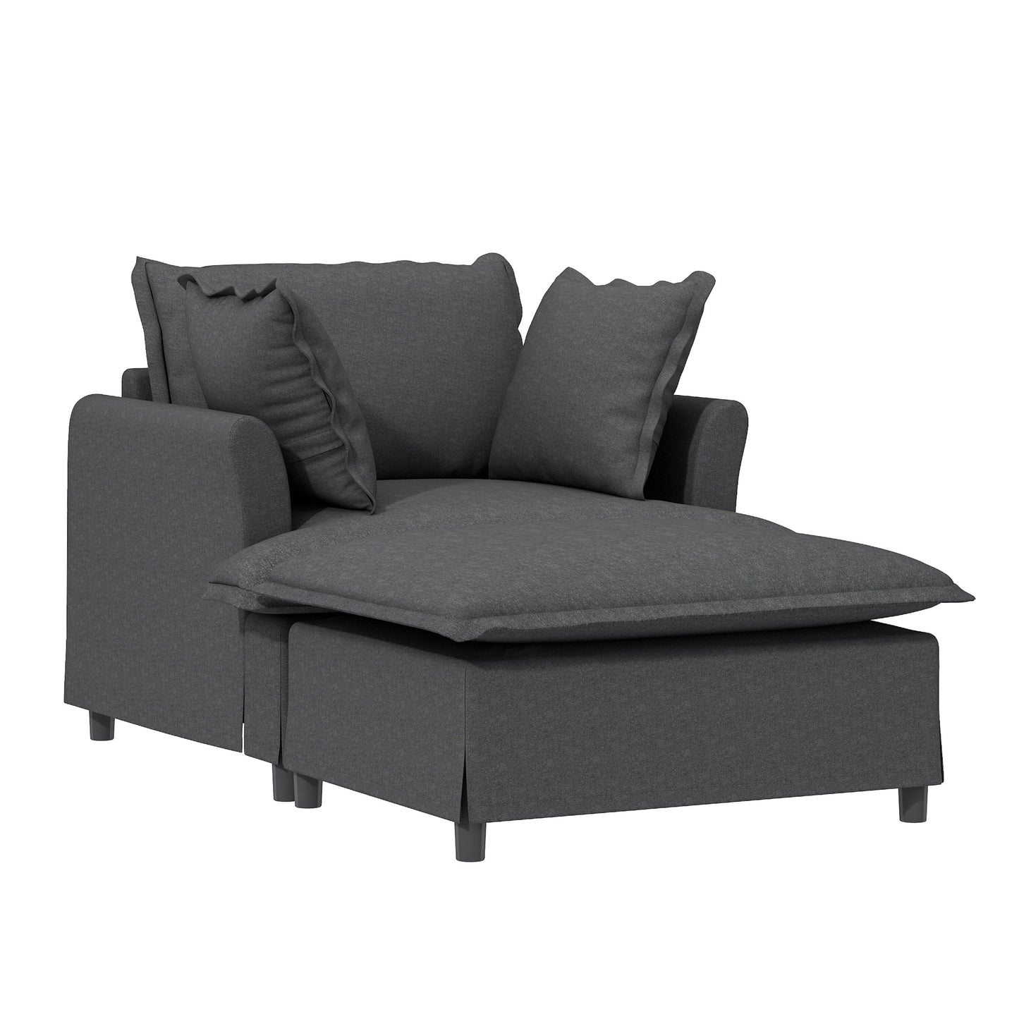 Chaise Lounge,Chenille Single Sofa Bed With Wide Seat,Upholstered Lazy Sleeper Armchair With Movable Ottoman,Reading Couch Set
