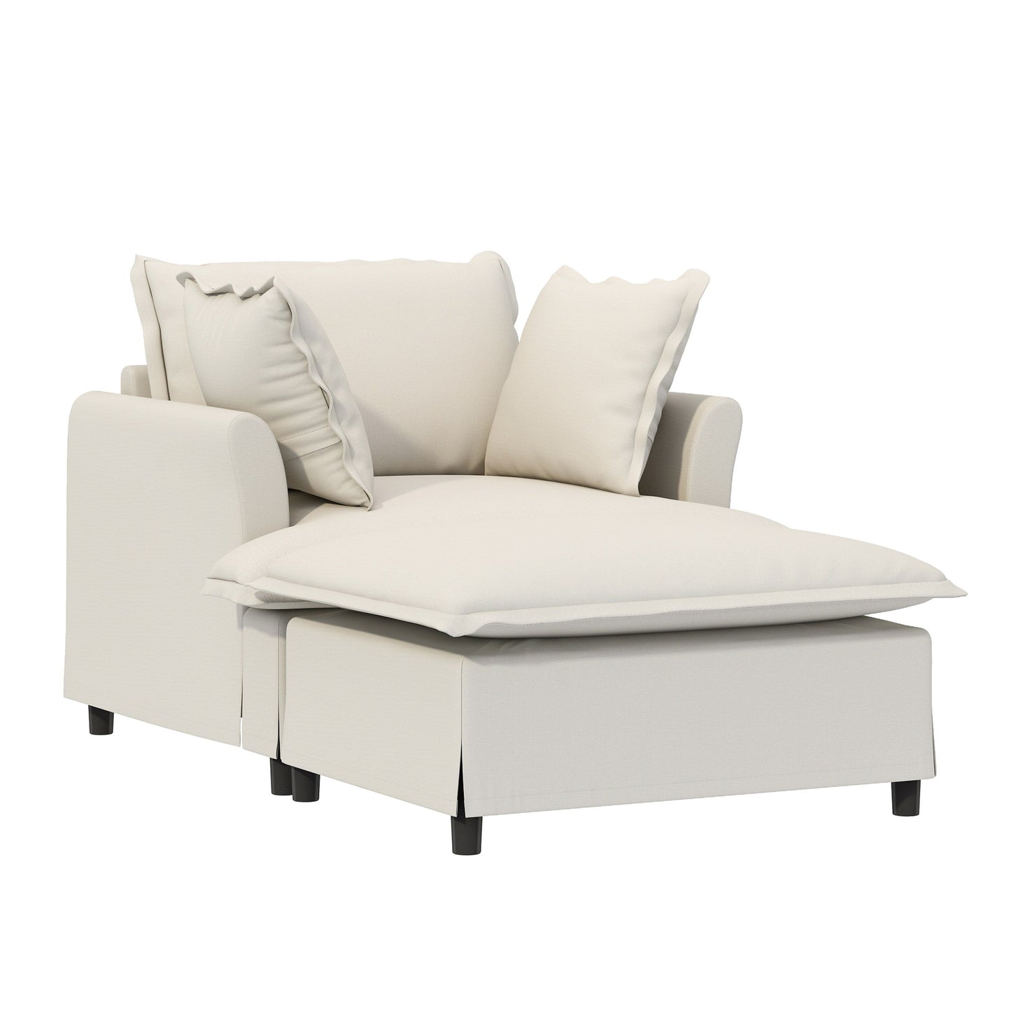Chaise Lounge,Chenille Single Sofa Bed With Wide Seat,Upholstered Lazy Sleeper Armchair With Movable Ottoman,Reading Couch Set