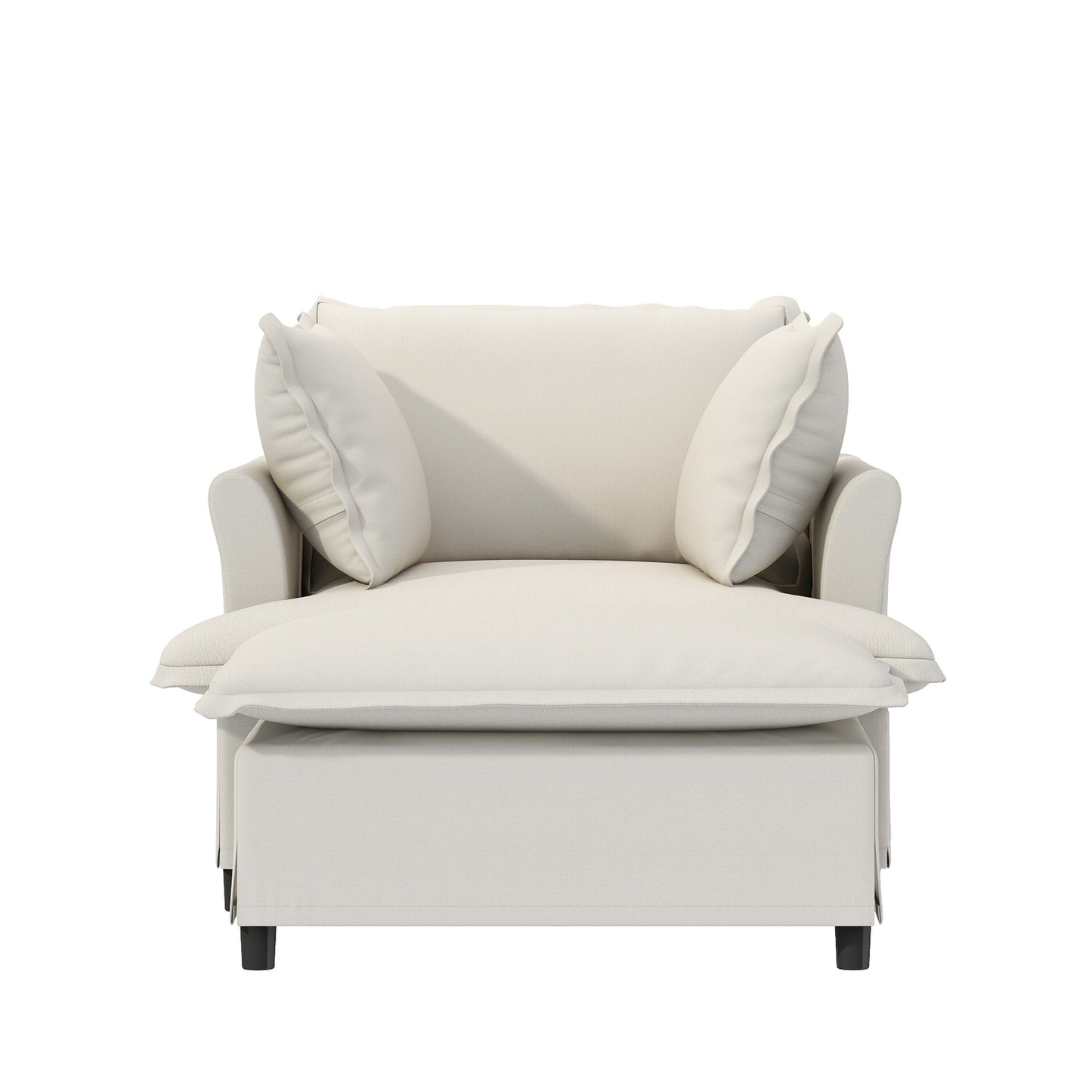 Chaise Lounge,Chenille Single Sofa Bed With Wide Seat,Upholstered Lazy Sleeper Armchair With Movable Ottoman,Reading Couch Set