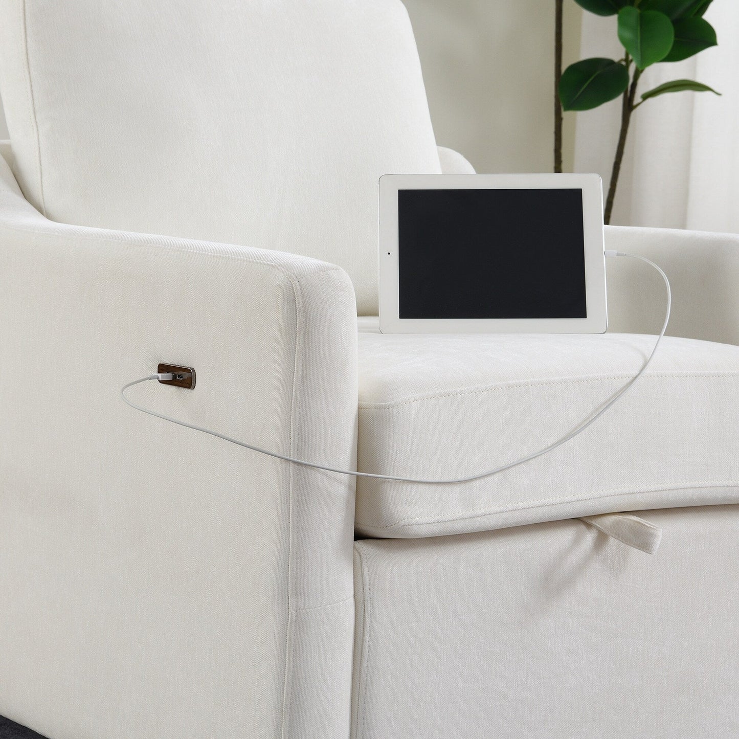 Chenille Swivel Accent Chair - USB/Type-C Charging Armchair with Book Pocket for Living Room & Bedroom