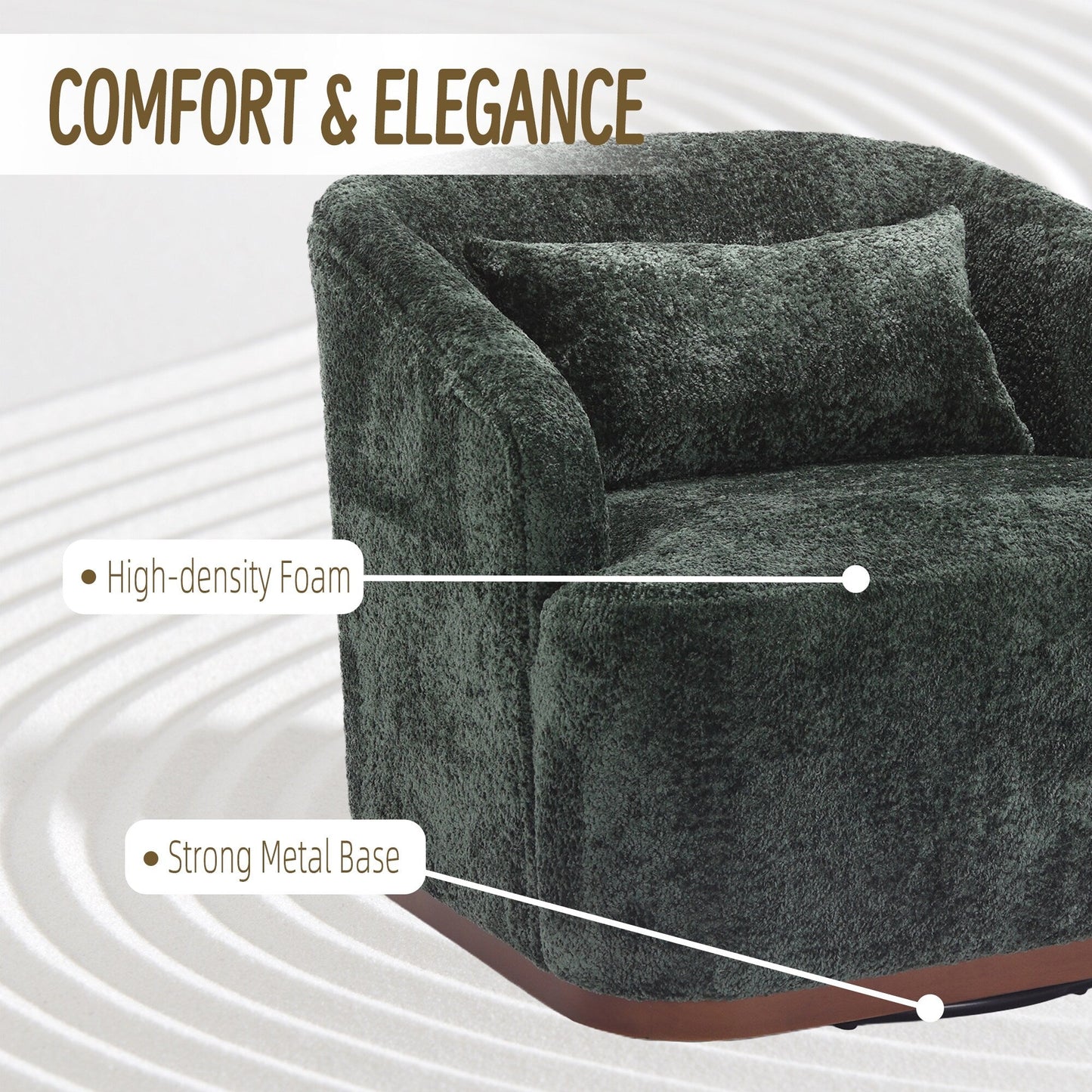 Chenille Swivel Barrel Chair with 360° Rotation, Comfortable Accent Sofa Chair for Living Room, Study Room, or Lounge