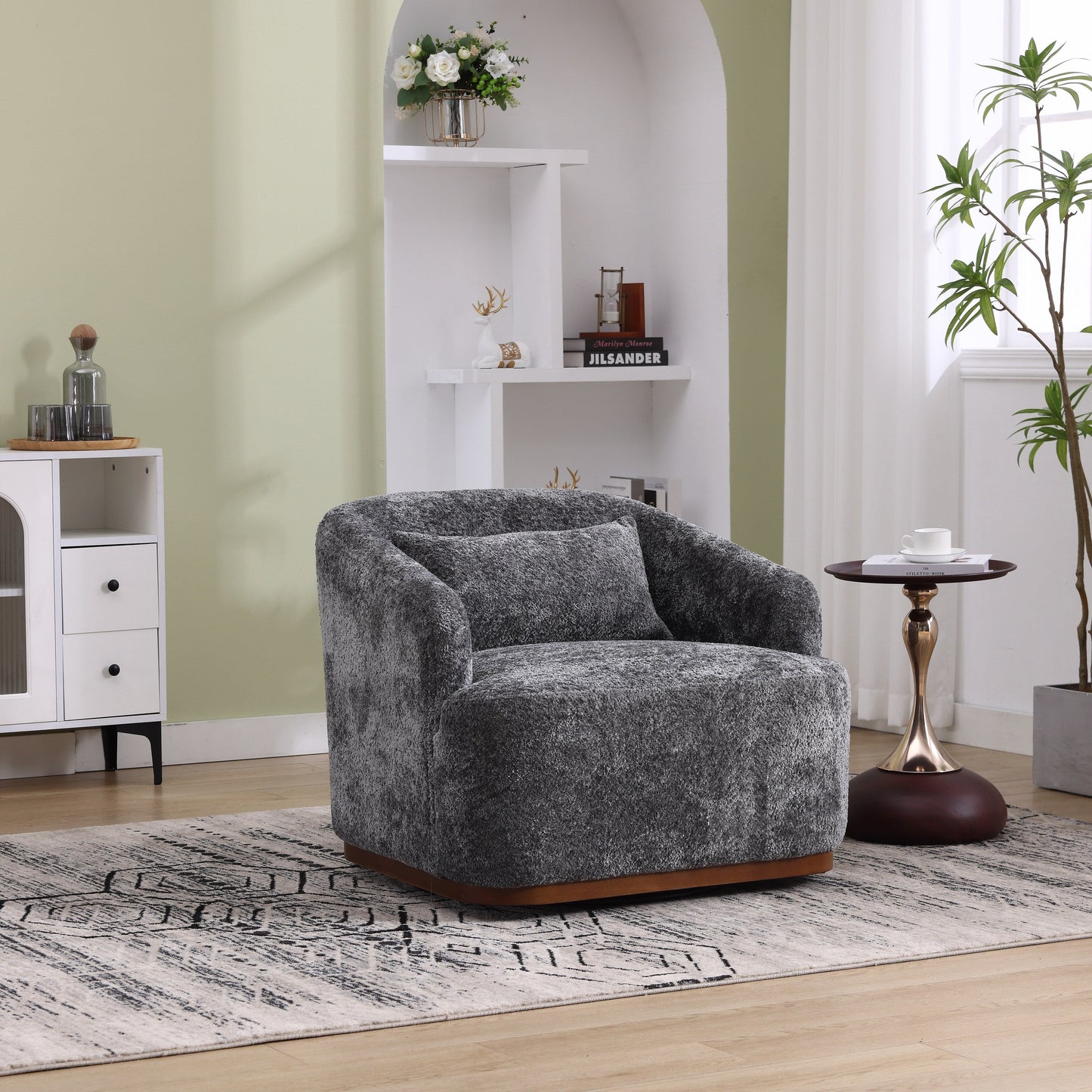 Chenille Swivel Barrel Chair with 360° Rotation, Comfortable Accent Sofa Chair for Living Room, Study Room, or Lounge