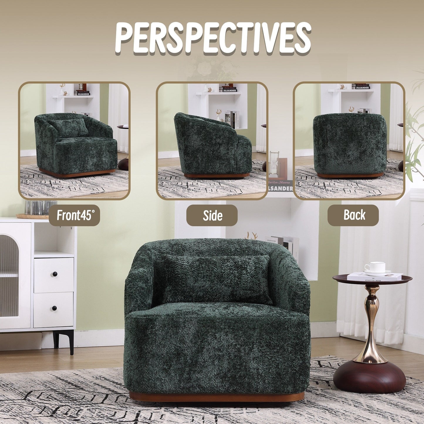 Chenille Swivel Barrel Chair with 360° Rotation, Comfortable Accent Sofa Chair for Living Room, Study Room, or Lounge