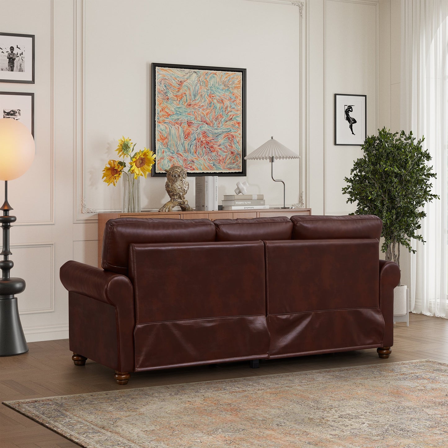 Classic 83 PU Leather Upholstered 3-Seater Sofa with Bottom Storage Box and Nailhead Decoration