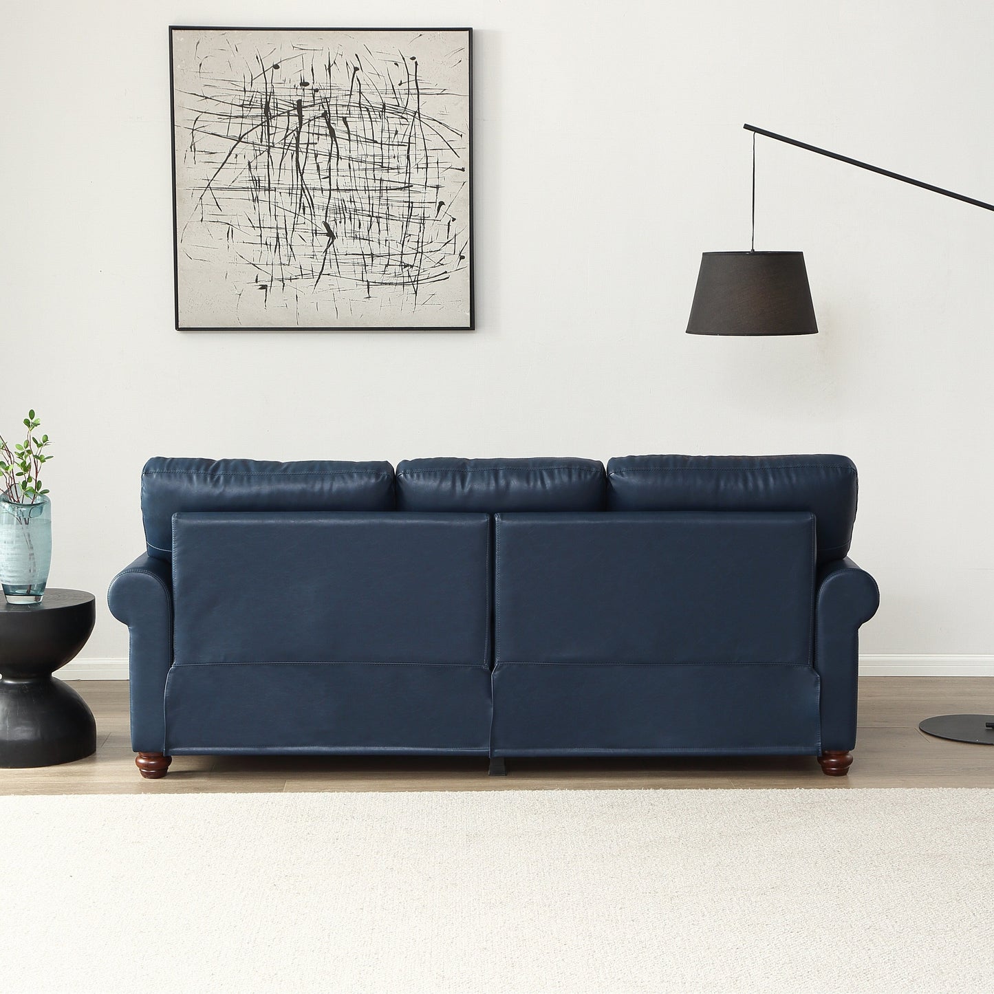 Classic 83 PU Leather Upholstered 3-Seater Sofa with Bottom Storage Box and Nailhead Decoration