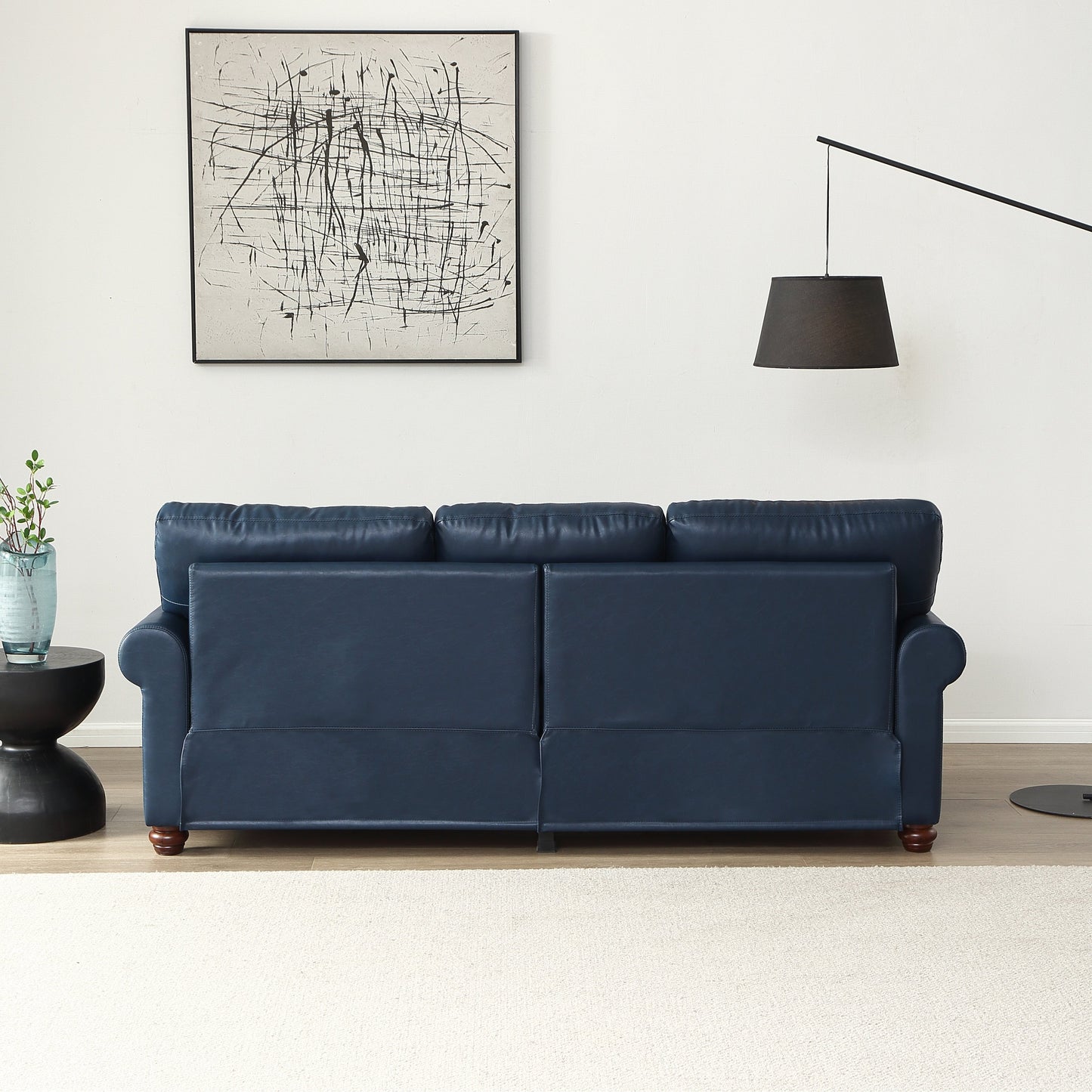 Classic Living Room Nails Sofa Navy Blue Faux Leather