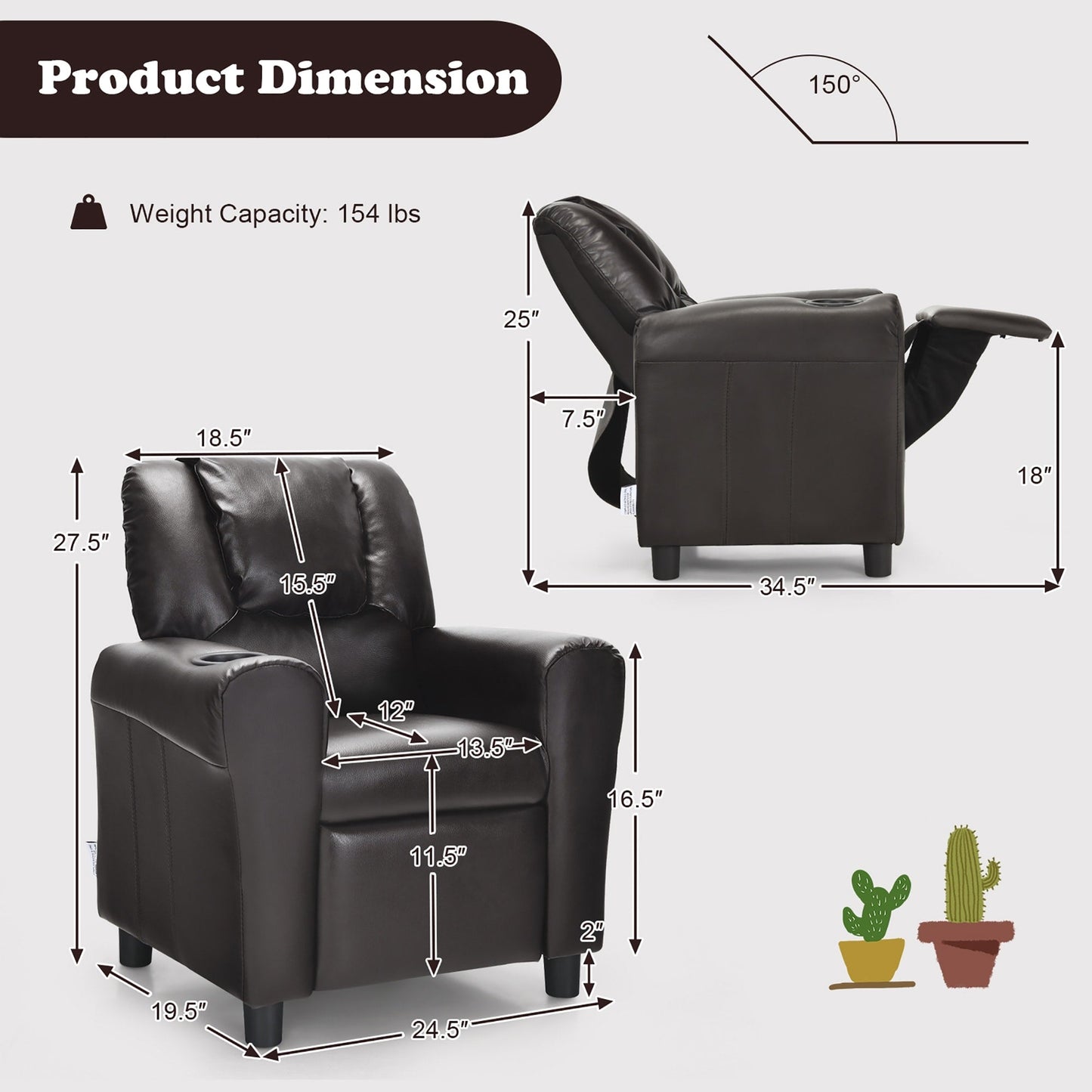 Costway Kids Recliner Chair PU Leather Armrest Sofa w/Footrest Cup