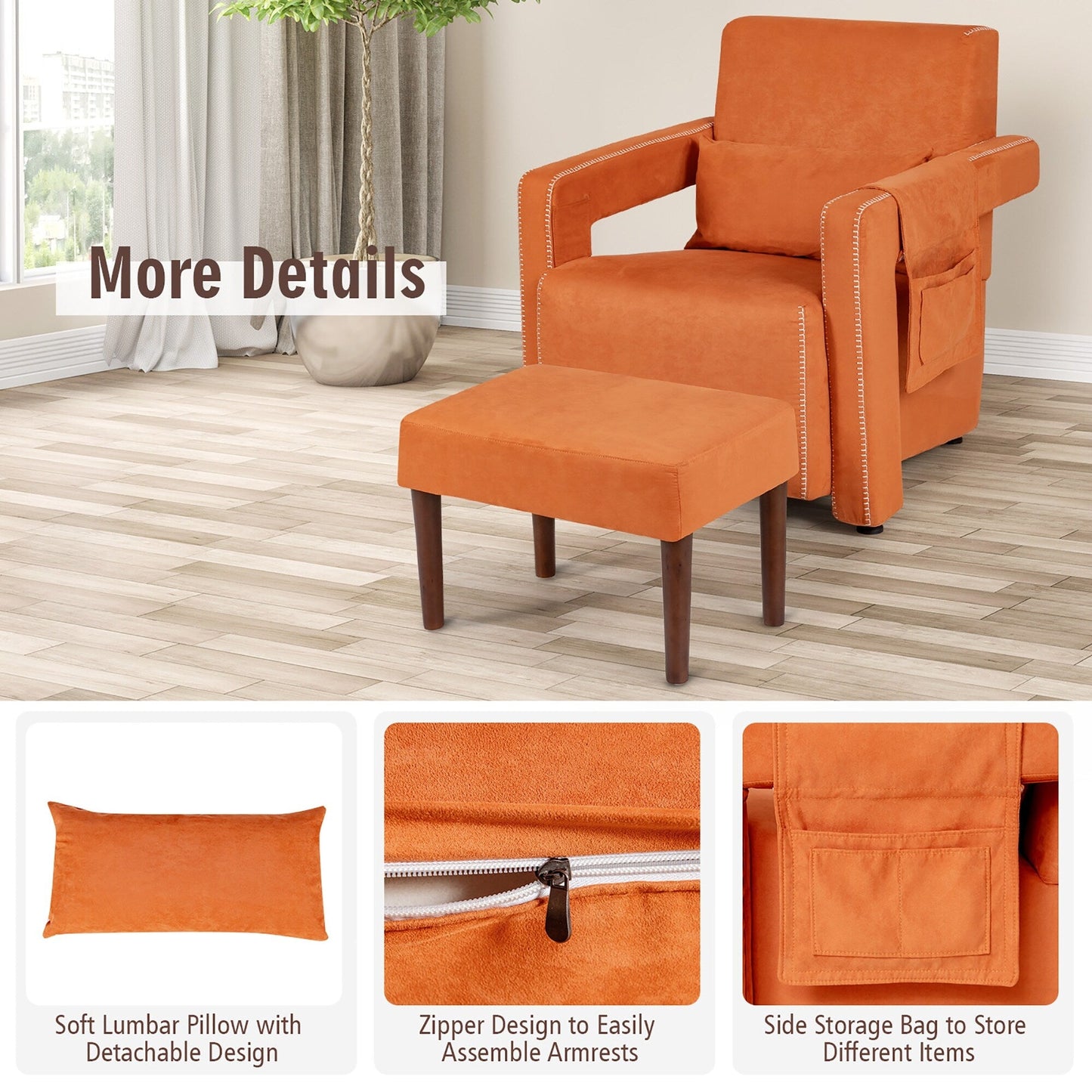 Costway Modern Berber Fleece Single Sofa Chair w/ Ottoman & Waist - 31'' x 31'' x 34.5''