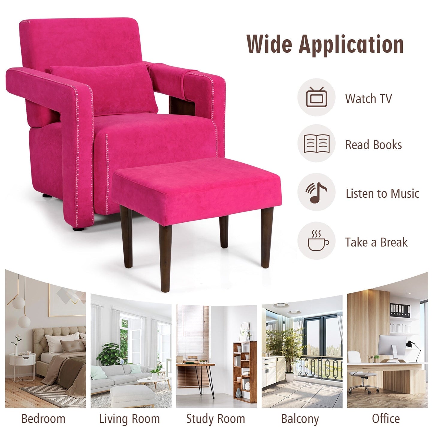 Costway Modern Berber Fleece Single Sofa Chair w/ Ottoman & Waist - 31'' x 31'' x 34.5''