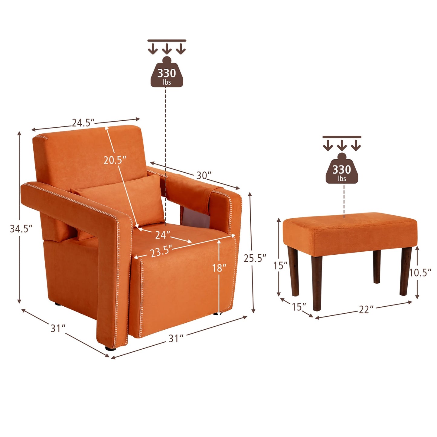 Costway Modern Berber Fleece Single Sofa Chair w/ Ottoman & Waist - 31'' x 31'' x 34.5''