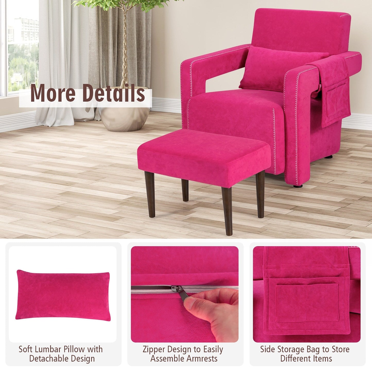Costway Modern Berber Fleece Single Sofa Chair w/ Ottoman & Waist - 31'' x 31'' x 34.5''