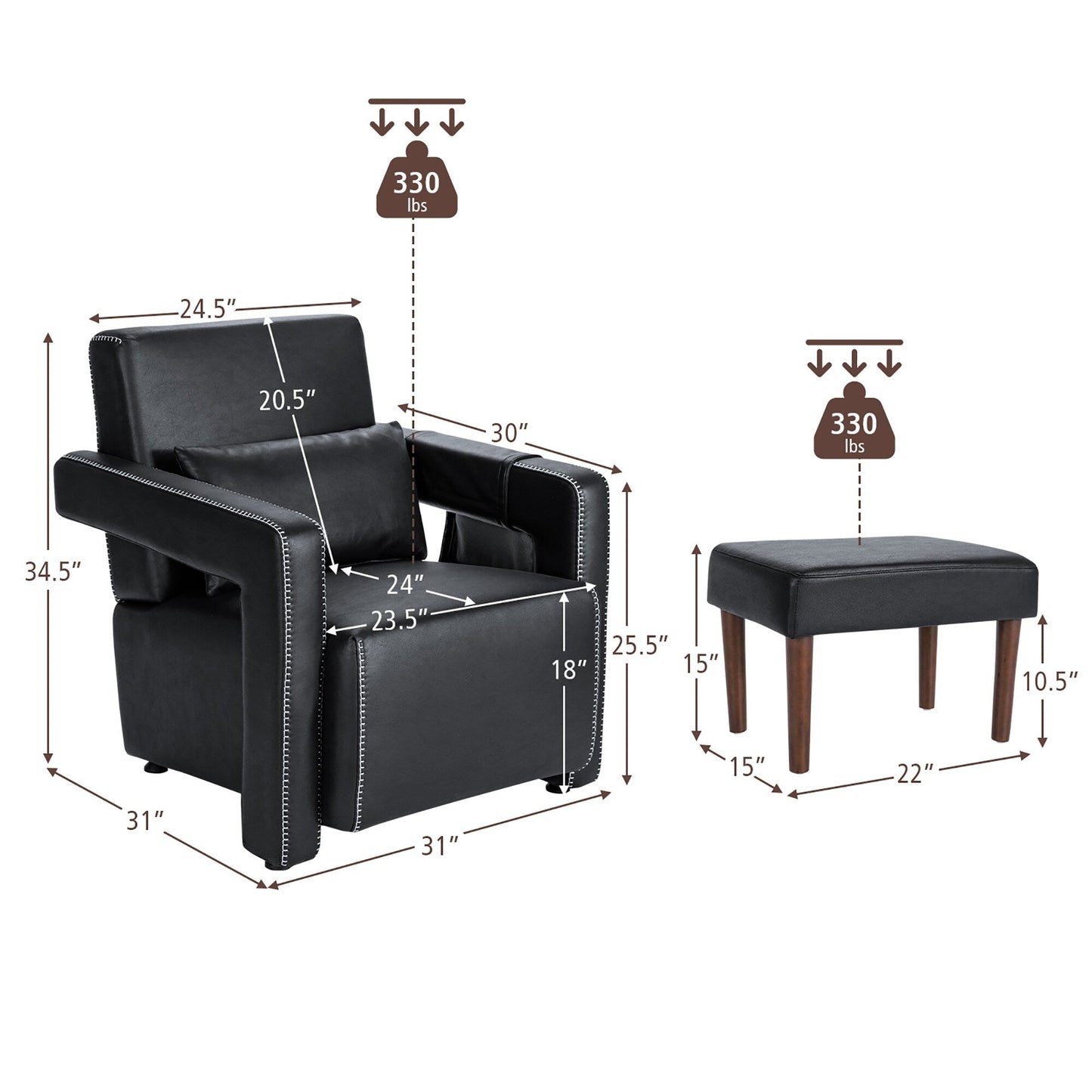 Costway Modern Berber Fleece Single Sofa Chair w/ Ottoman & Waist - 31'' x 31'' x 34.5''