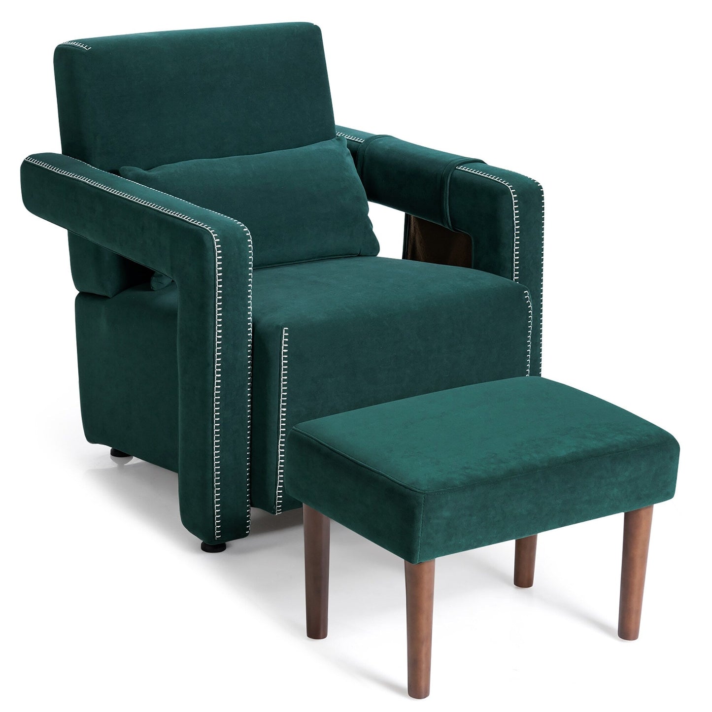 Costway Modern Berber Fleece Single Sofa Chair w/ Ottoman & Waist - 31'' x 31'' x 34.5''