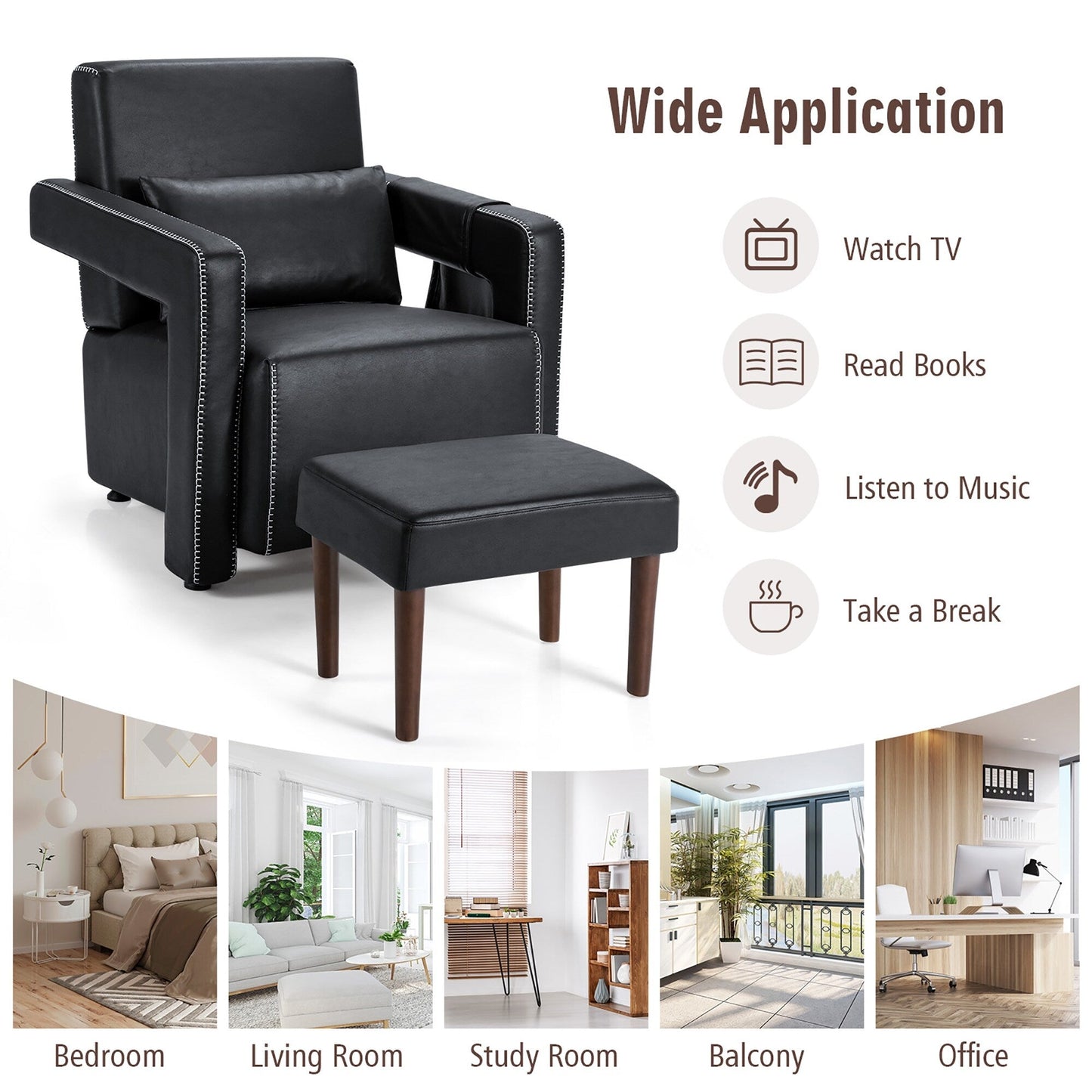 Costway Modern Berber Fleece Single Sofa Chair w/ Ottoman & Waist - 31'' x 31'' x 34.5''