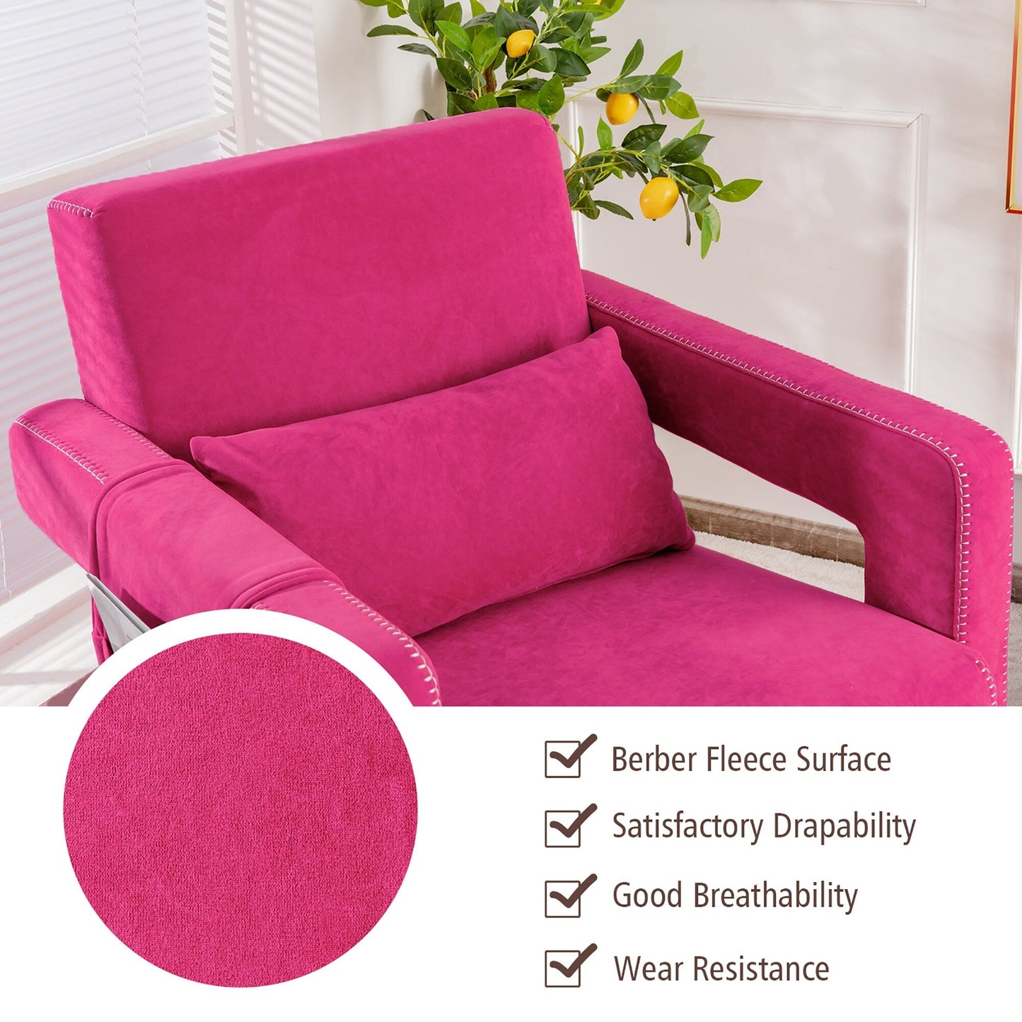 Costway Modern Berber Fleece Single Sofa Chair w/ Ottoman & Waist - 31'' x 31'' x 34.5''