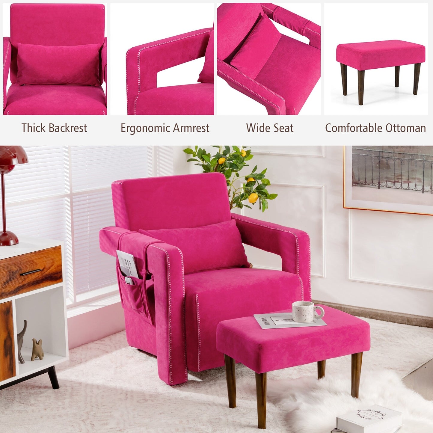 Costway Modern Berber Fleece Single Sofa Chair w/ Ottoman & Waist - 31'' x 31'' x 34.5''