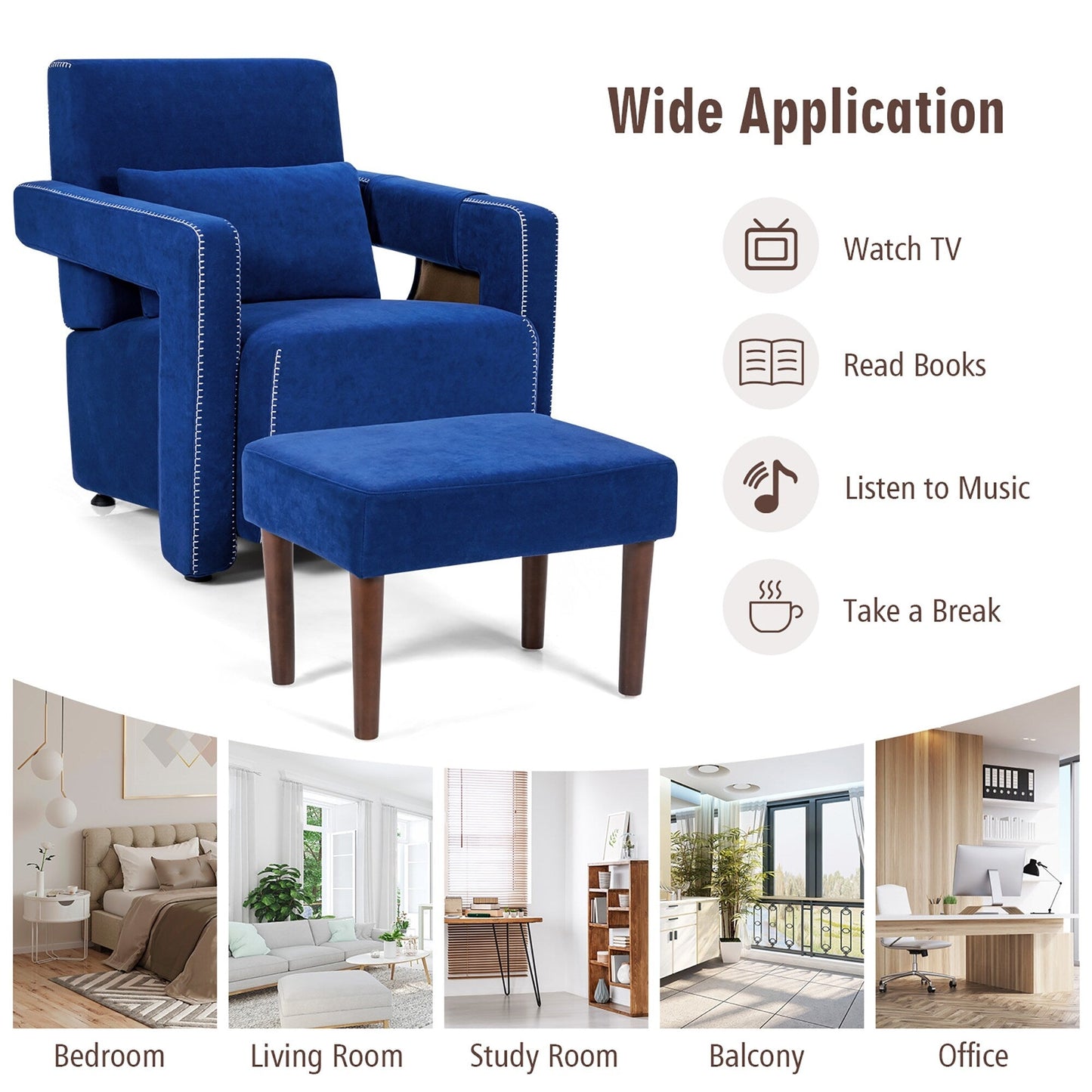 Costway Modern Berber Fleece Single Sofa Chair w/ Ottoman & Waist - 31'' x 31'' x 34.5''