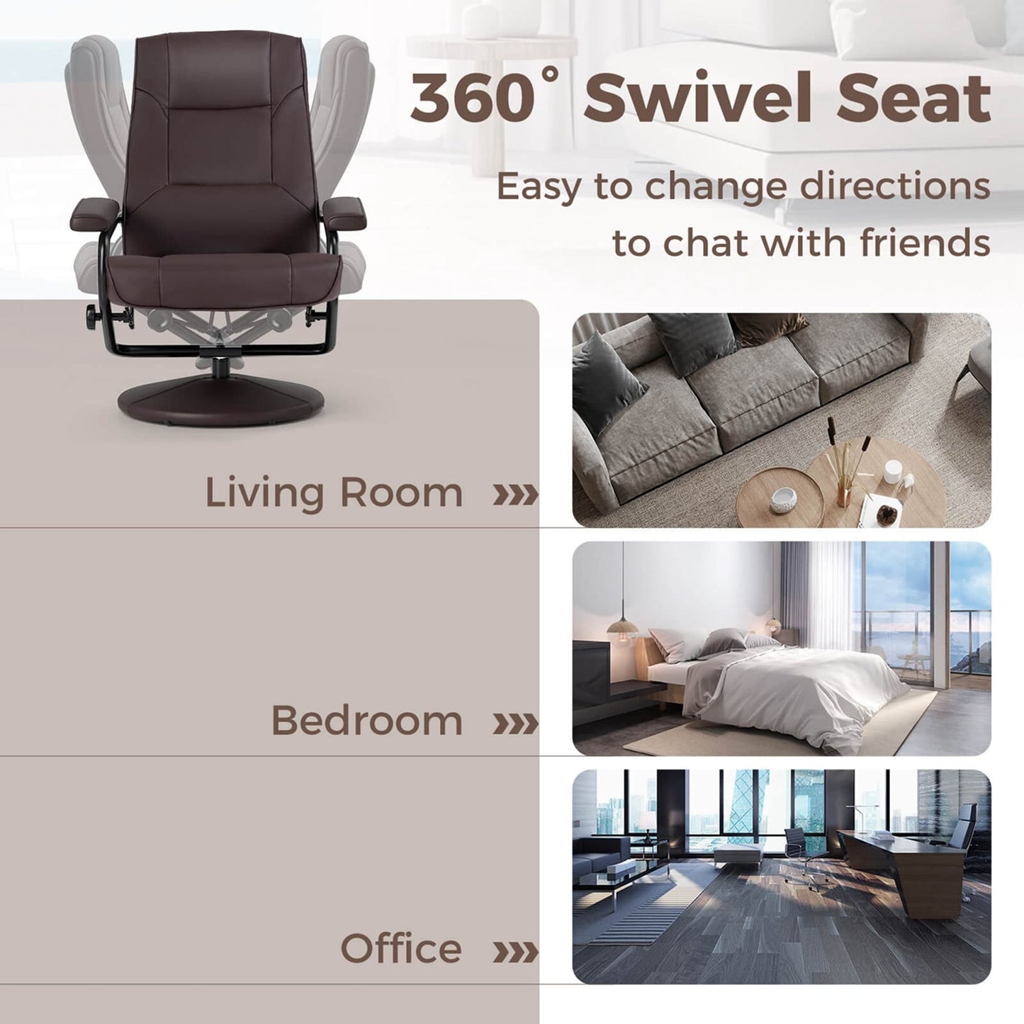 Costway Reclining Chair with Ottoman Lounge Accent Armchair Padded
