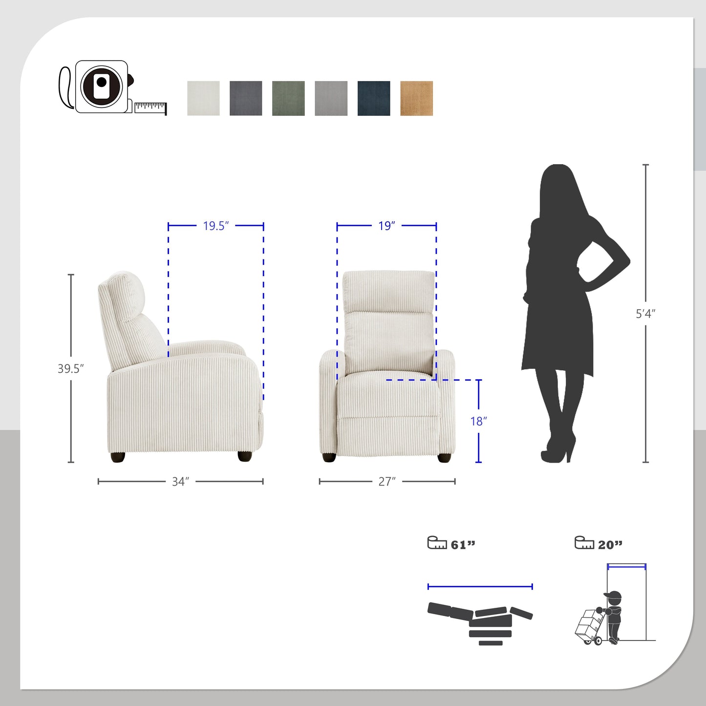 Covelo Corduroy Push Back Reclining Chair
