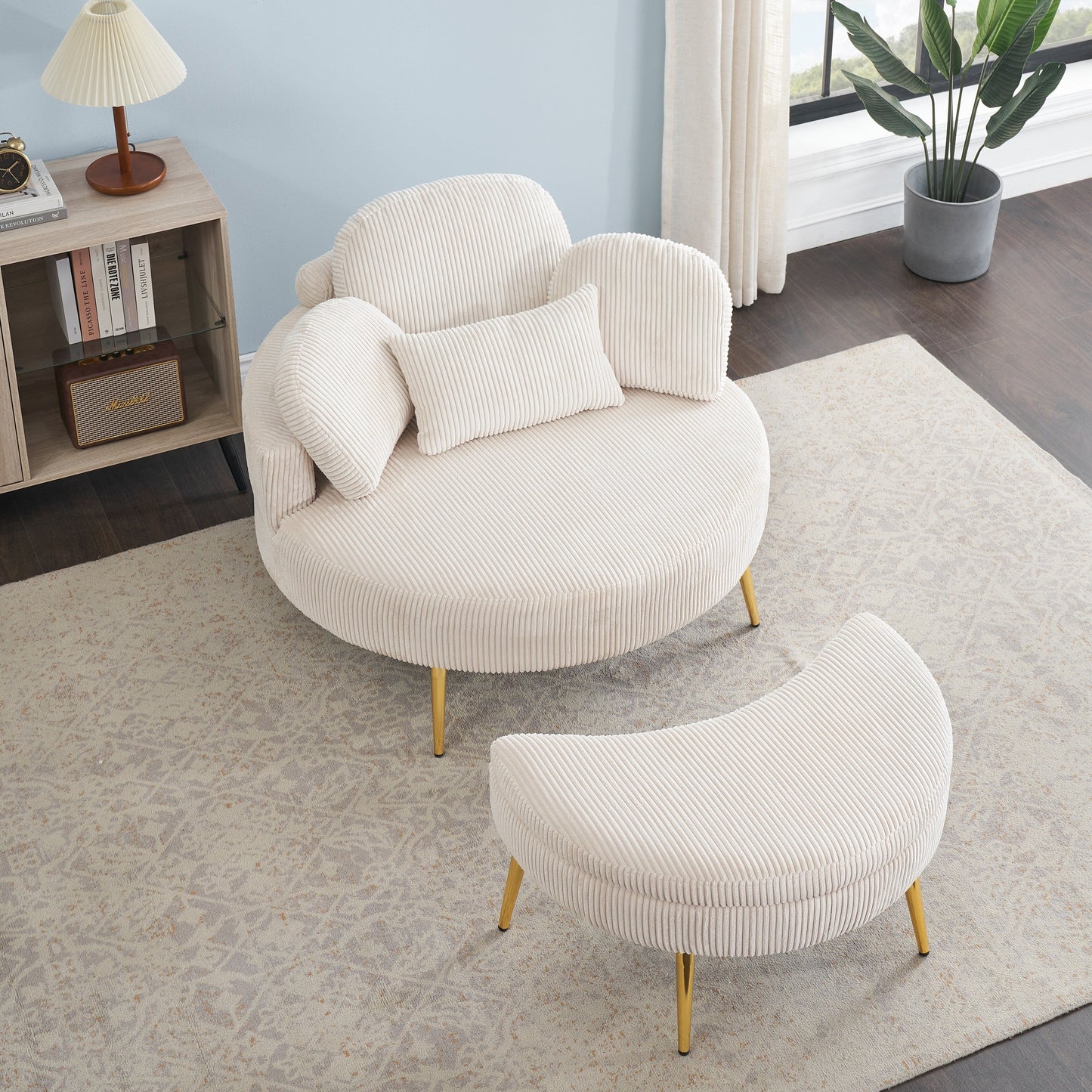 Cozy 43 Single Sofa Chair with 3 Pillows - Comfortable Corduroy Fabric for Meeting Room and Home Use
