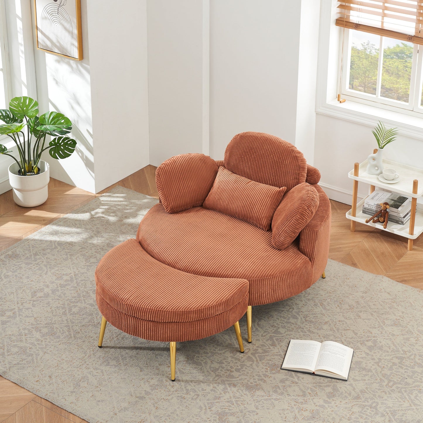 Cozy 43 Single Sofa Chair with 3 Pillows - Comfortable Corduroy Fabric for Meeting Room and Home Use