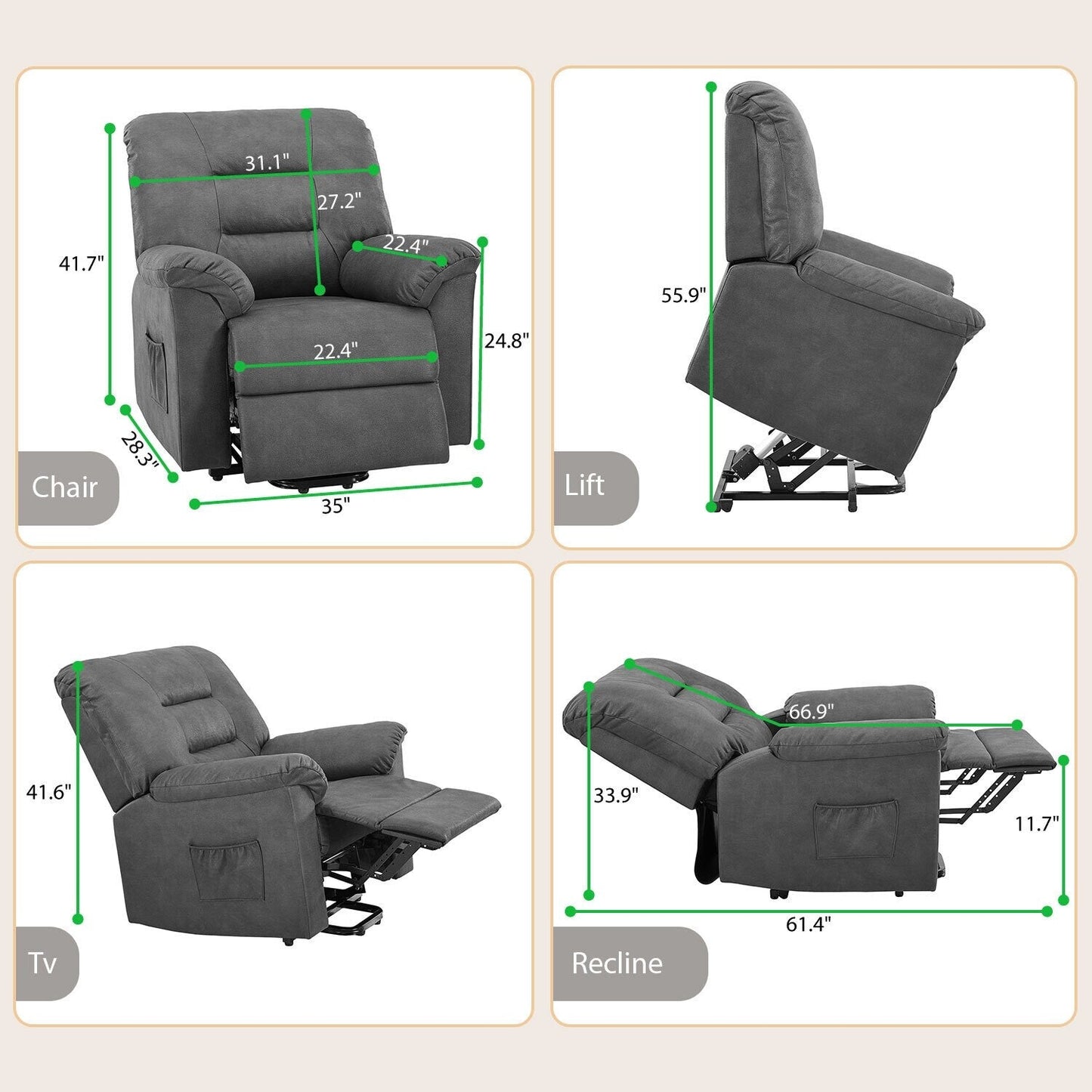 Electric Power Lift Recliner Chair Sofa, Remote Controlled Power Lift Chair, Comfortable Power Lift Recliners for Elderly