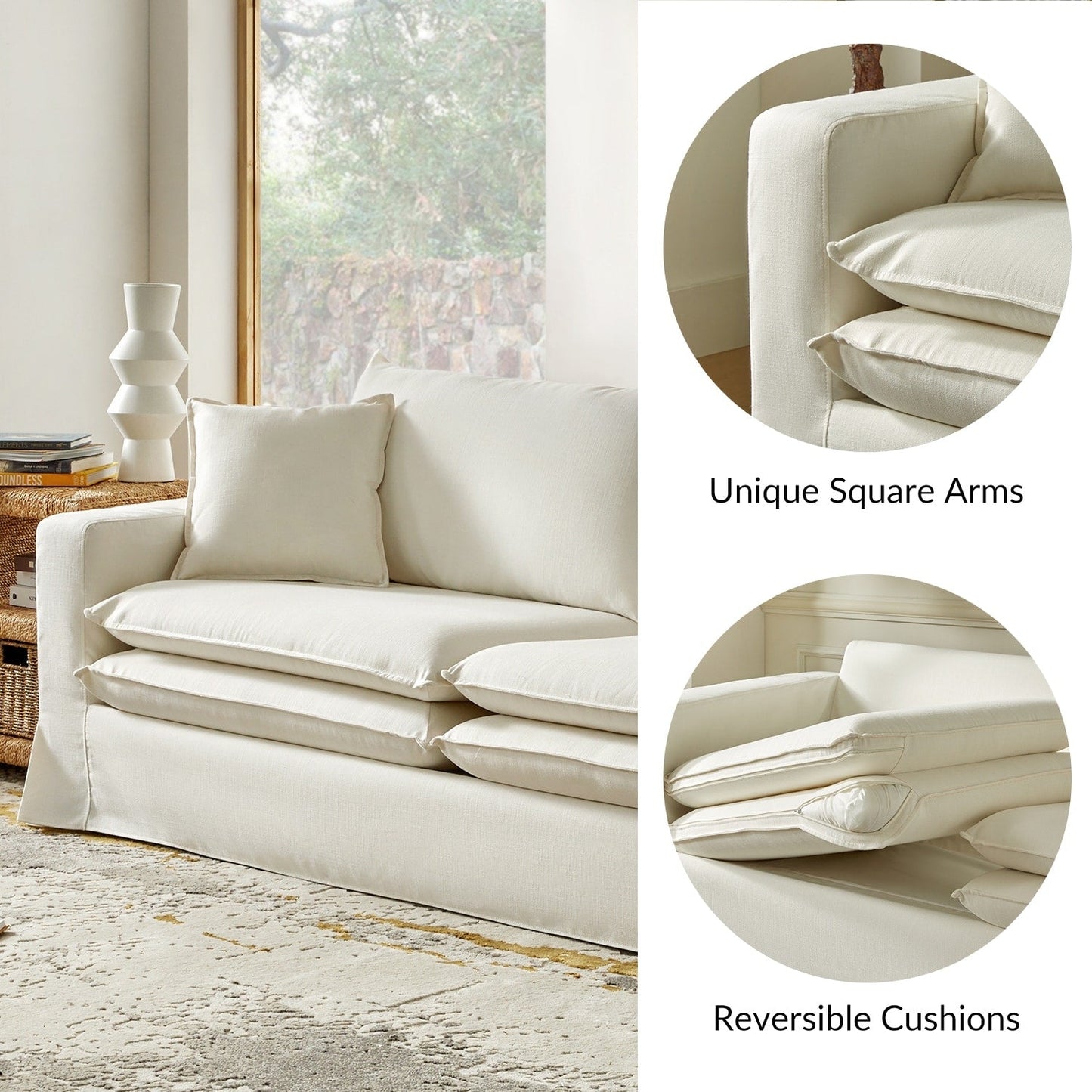 Elias Modern Slipcovered Sofa with Cup Holder and Reversible Cushions by HULALA HOME