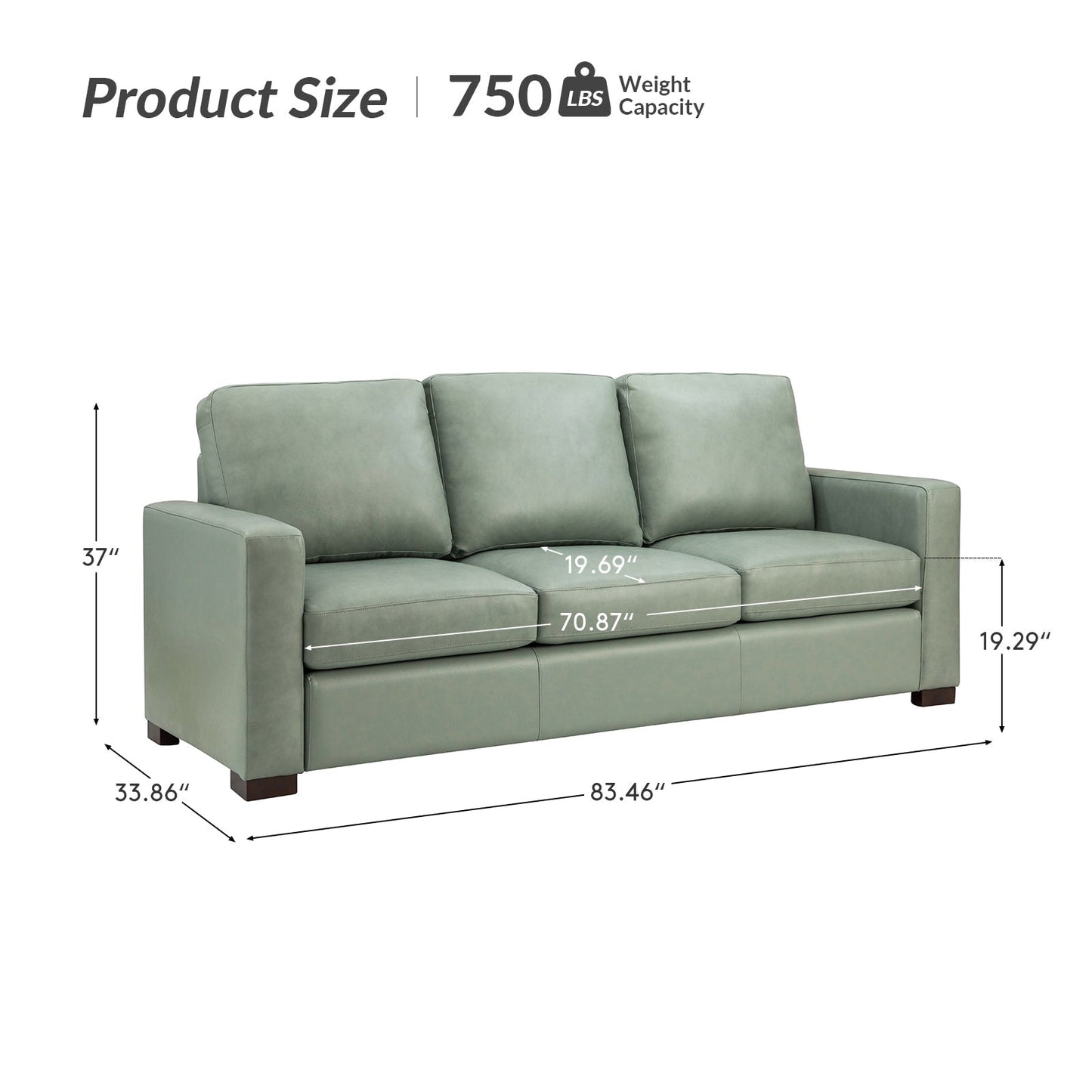 Ernando 83.46 Wide Genuine Leather Sofa with Squared Arms and Pillows