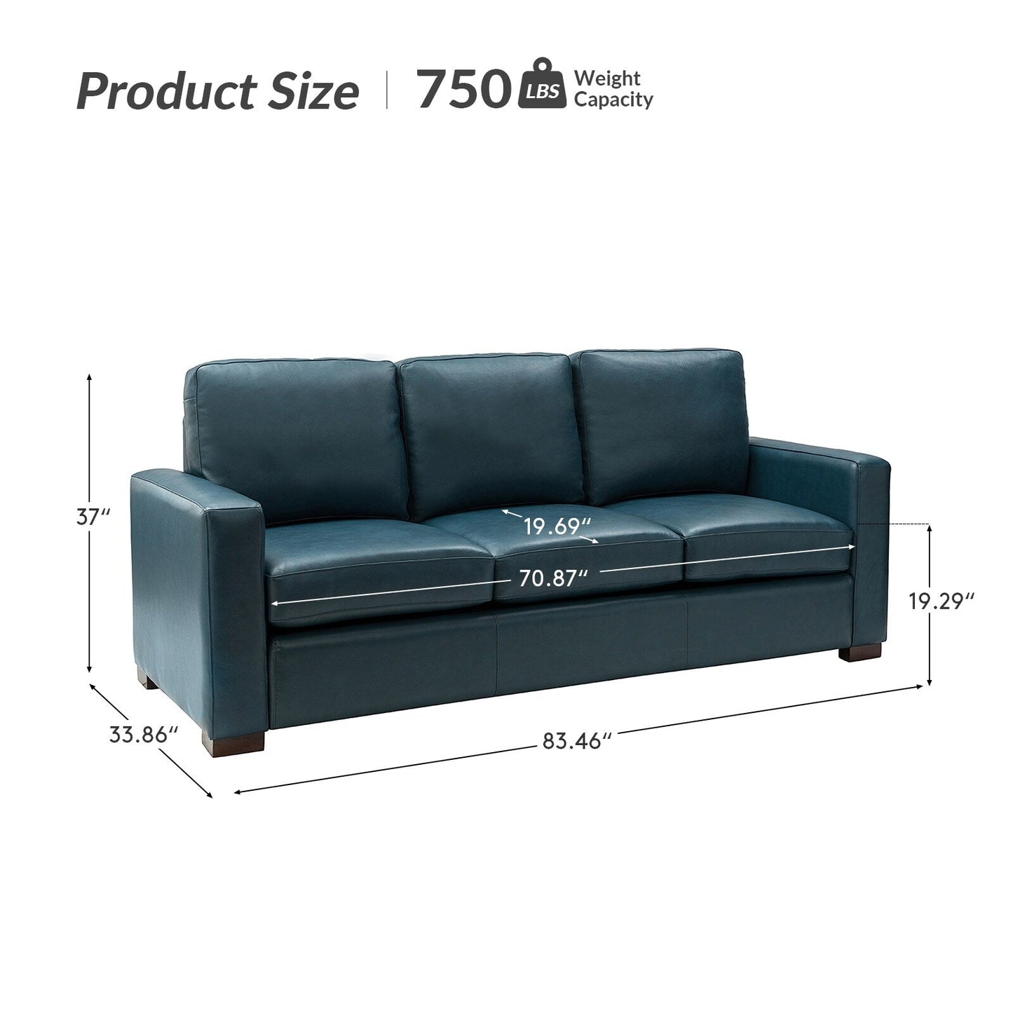 Ernando 83.46 Wide Genuine Leather Sofa with Squared Arms and Pillows